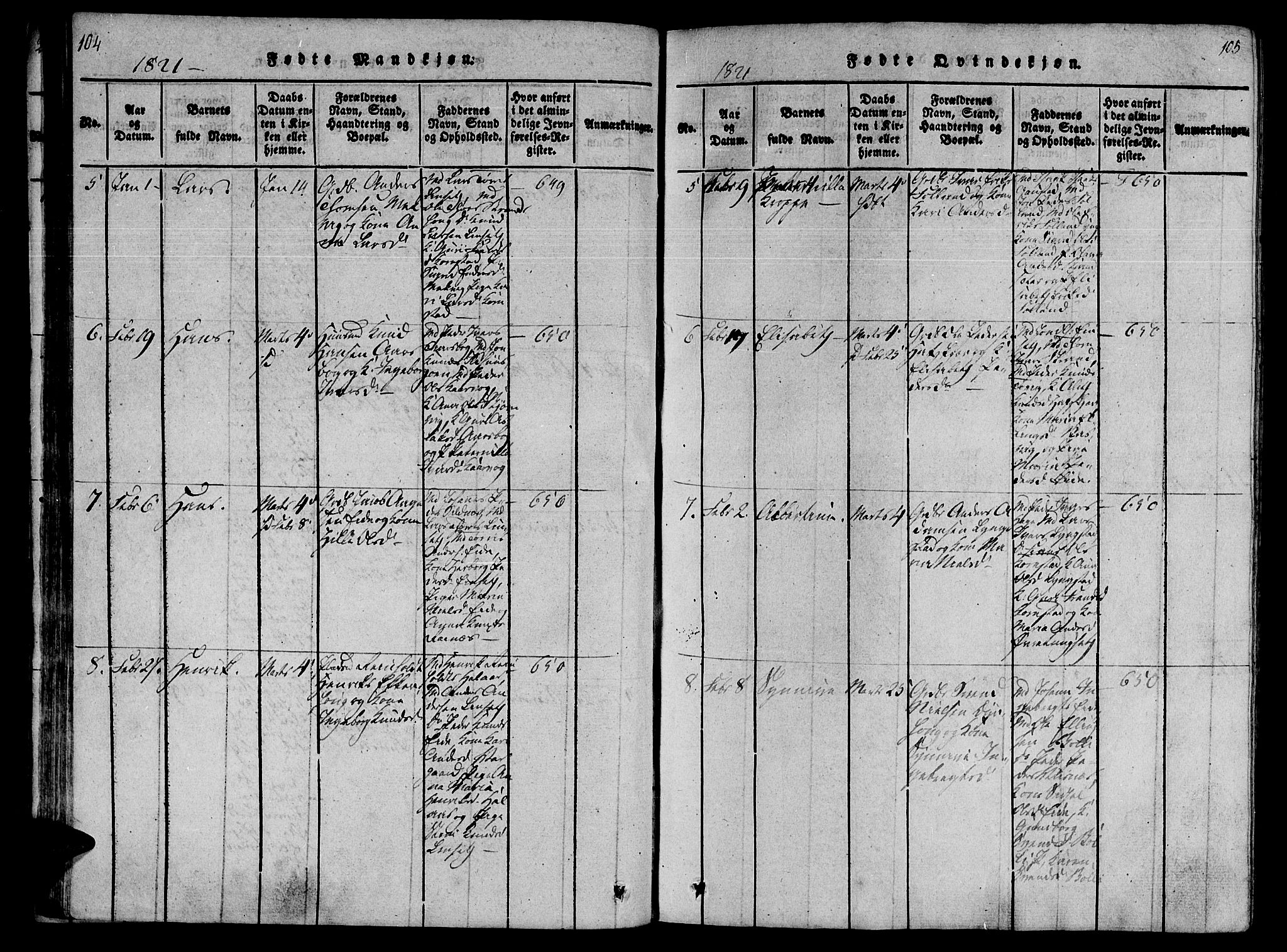 Ministerialprotokoller, klokkerbøker og fødselsregistre - Møre og Romsdal, AV/SAT-A-1454/568/L0800: Ministerialbok nr. 568A09 /3, 1820-1830, s. 104-105