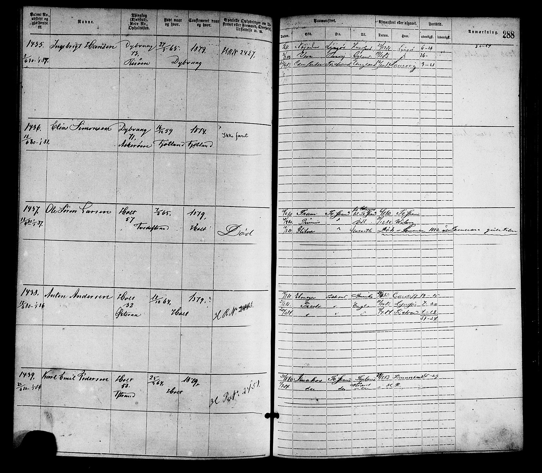 Tvedestrand mønstringskrets, SAK/2031-0011/F/Fa/L0001: Annotasjonsrulle nr 1-1905 med register, R-1, 1866-1886, s. 313