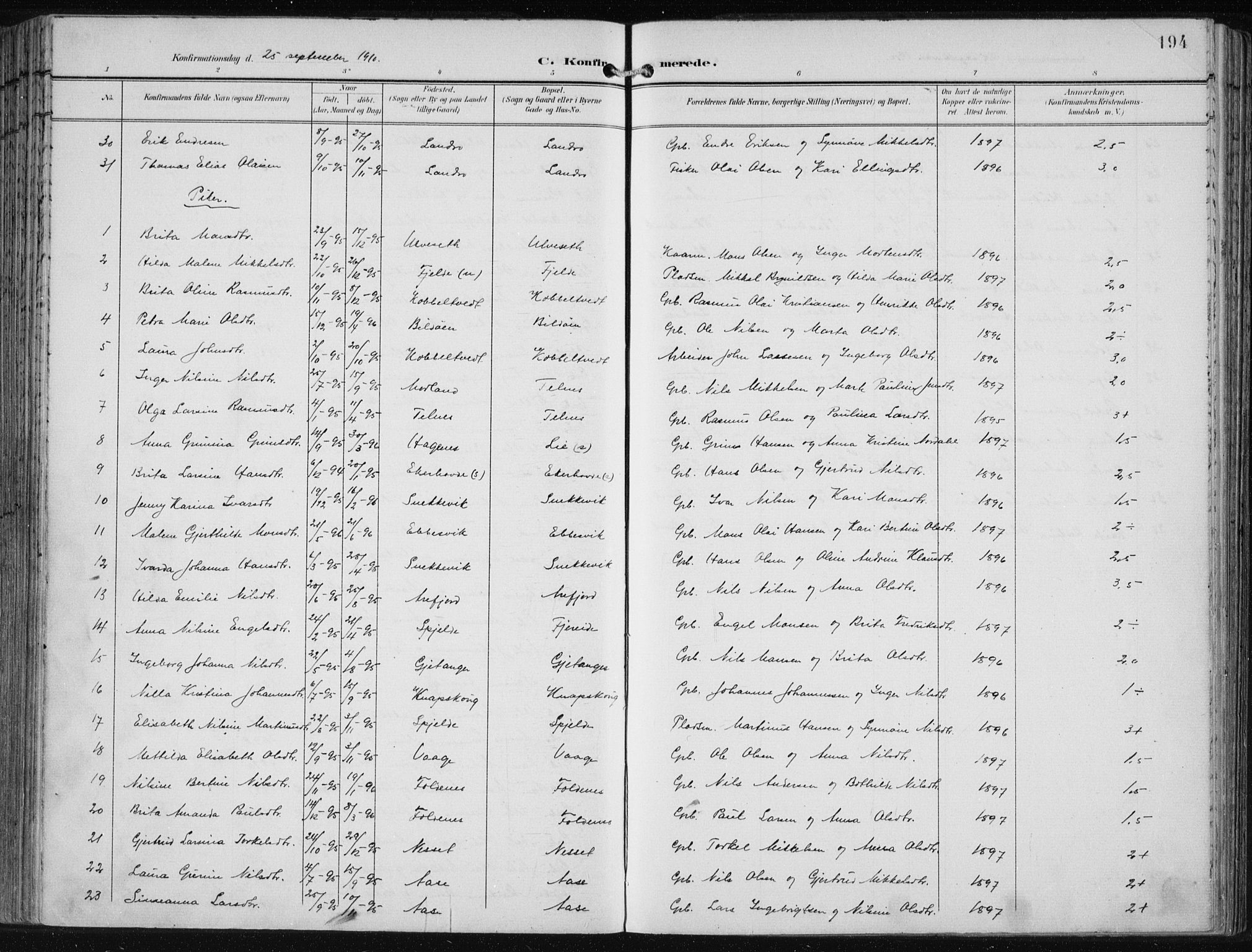 Fjell sokneprestembete, AV/SAB-A-75301/H/Haa: Ministerialbok nr. A  9, 1899-1910, s. 194