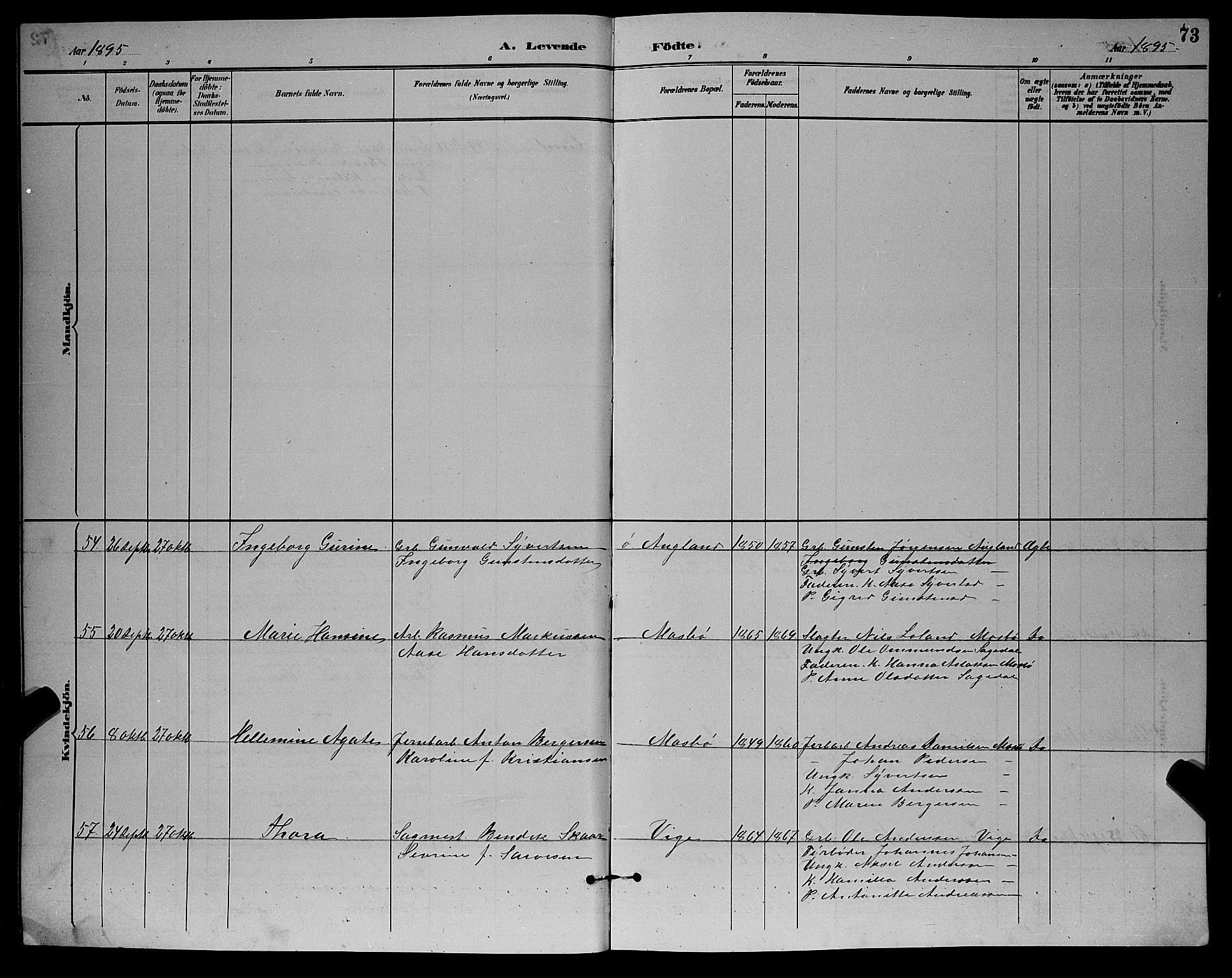 Oddernes sokneprestkontor, AV/SAK-1111-0033/F/Fb/Fba/L0008: Klokkerbok nr. B 8, 1887-1898, s. 73