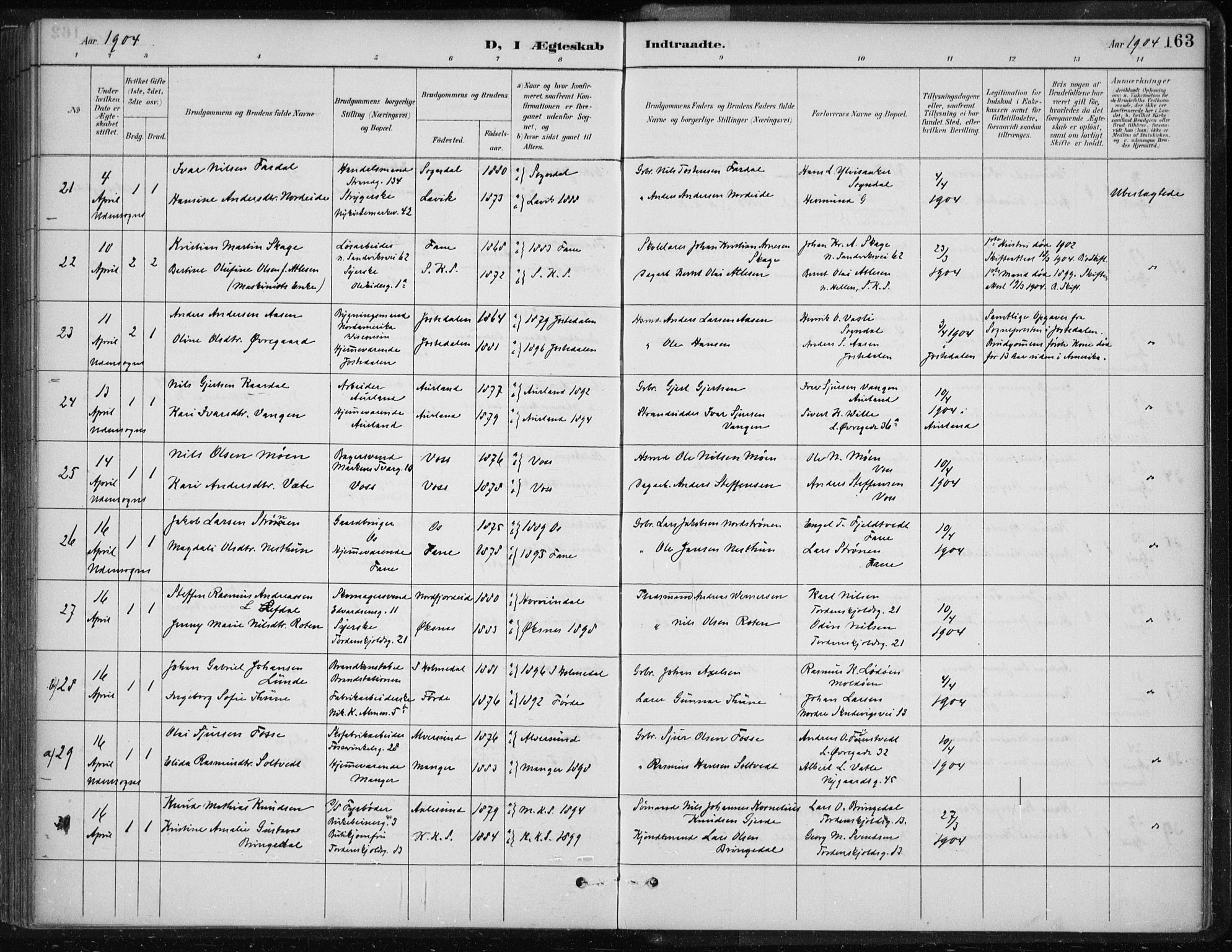 Korskirken sokneprestembete, AV/SAB-A-76101/H/Hab: Klokkerbok nr. D 3, 1887-1906, s. 163