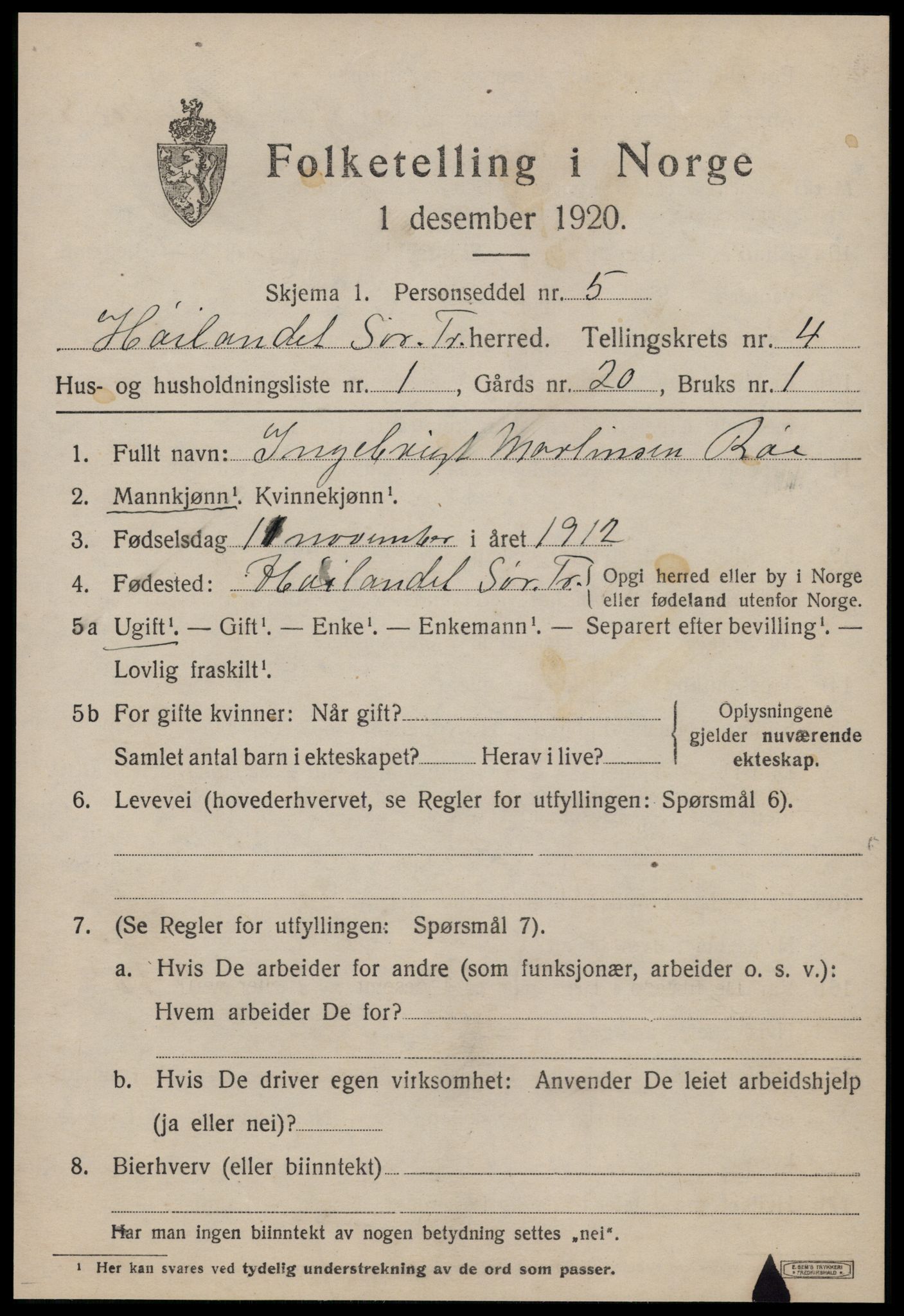 SAT, Folketelling 1920 for 1651 Hølonda herred, 1920, s. 1531