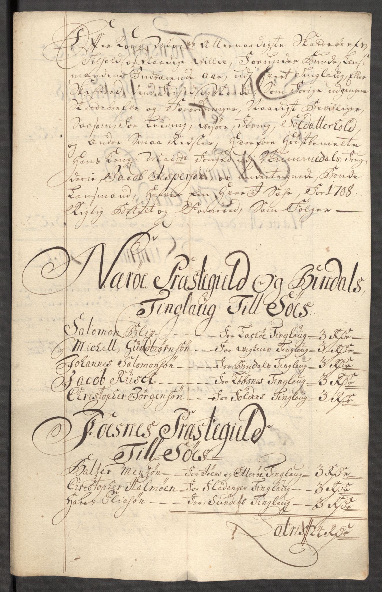 Rentekammeret inntil 1814, Reviderte regnskaper, Fogderegnskap, AV/RA-EA-4092/R64/L4430: Fogderegnskap Namdal, 1707-1708, s. 385