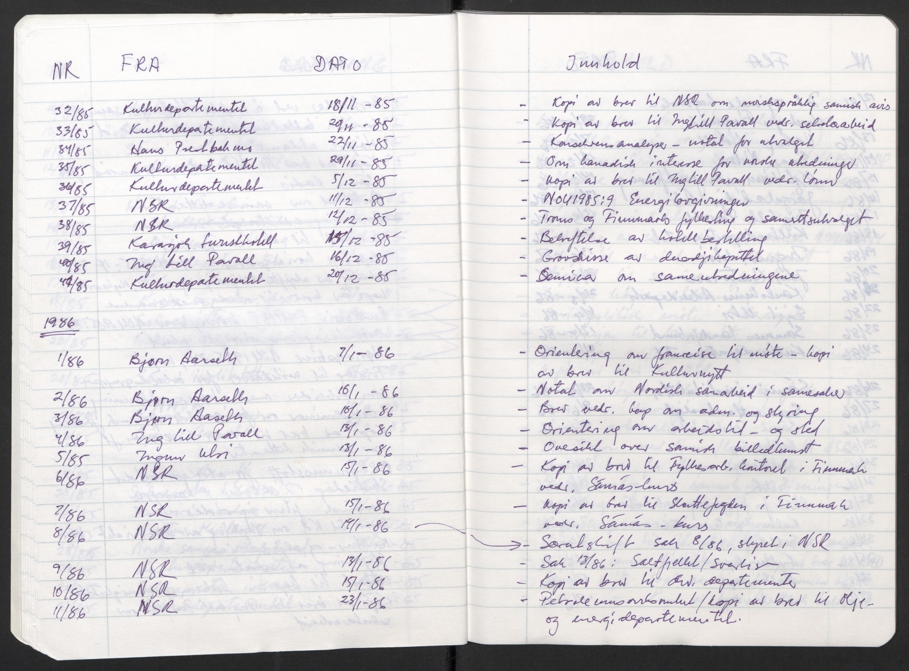 Kirke- og undervisningsdepartementet, Samekulturutvalget, AV/RA-S-2905/D/L0001: Innkomne brev. Register til disse, 1980-1987, s. 1082