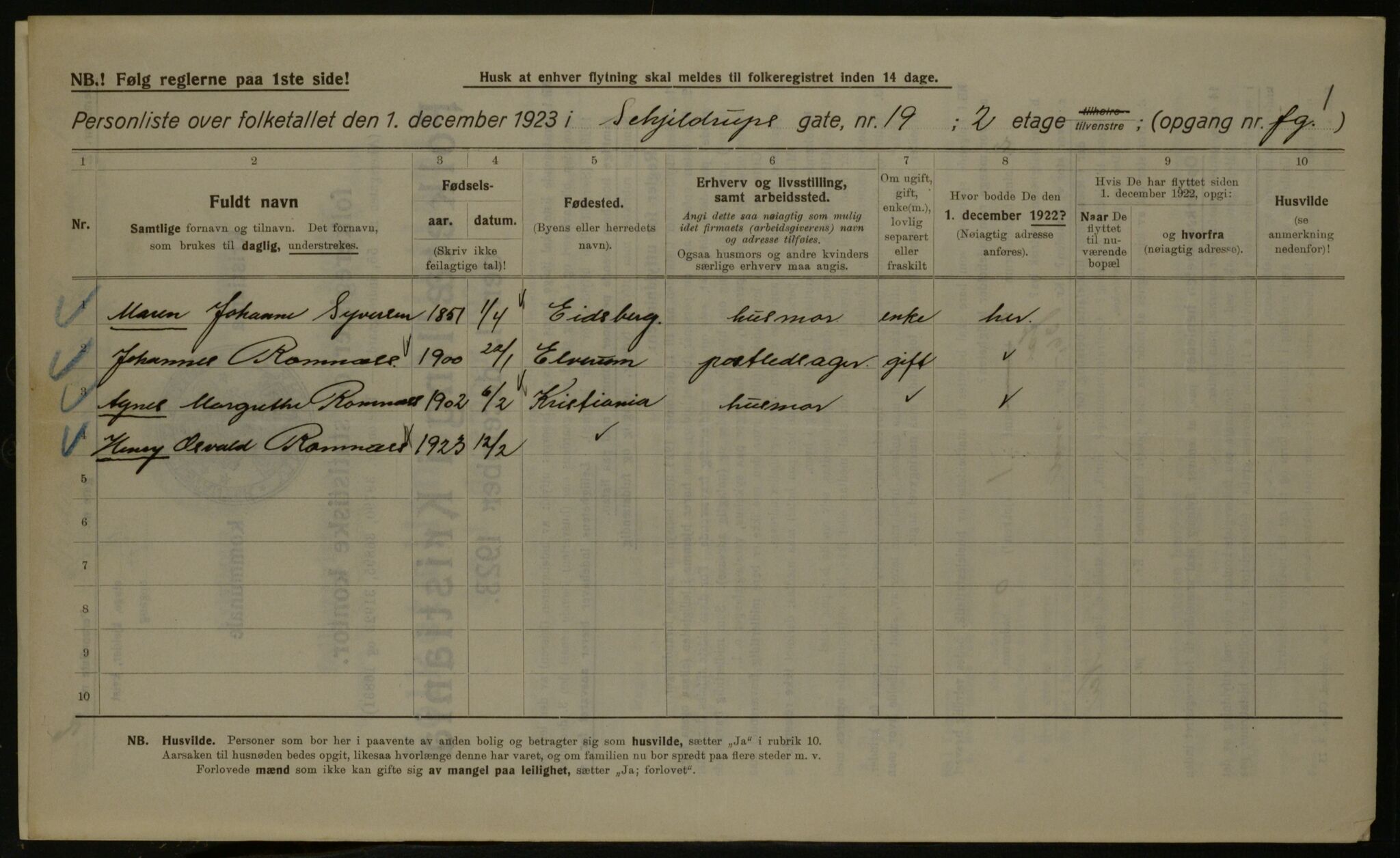 OBA, Kommunal folketelling 1.12.1923 for Kristiania, 1923, s. 106435