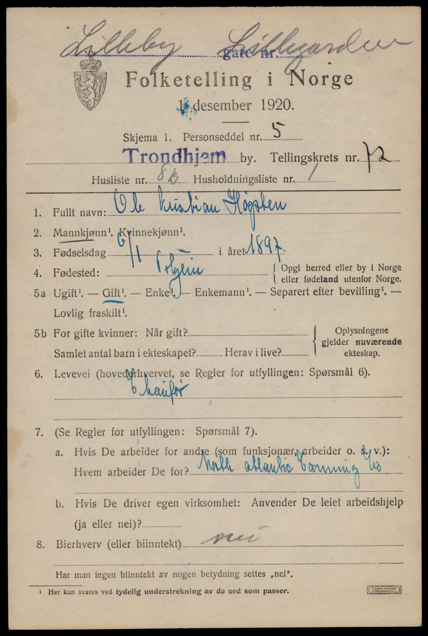 SAT, Folketelling 1920 for 1601 Trondheim kjøpstad, 1920, s. 141272