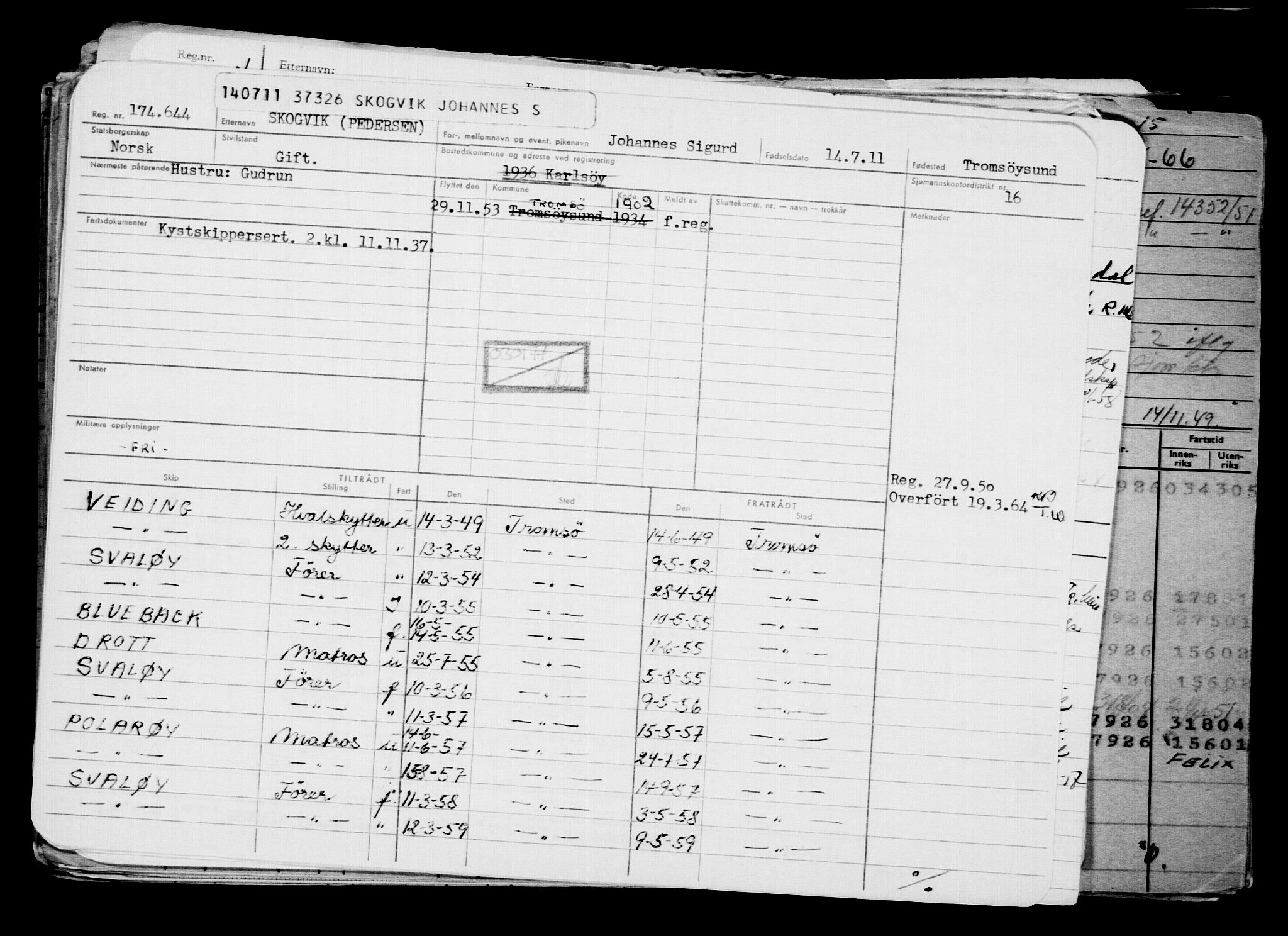 Direktoratet for sjømenn, AV/RA-S-3545/G/Gb/L0098: Hovedkort, 1911, s. 263