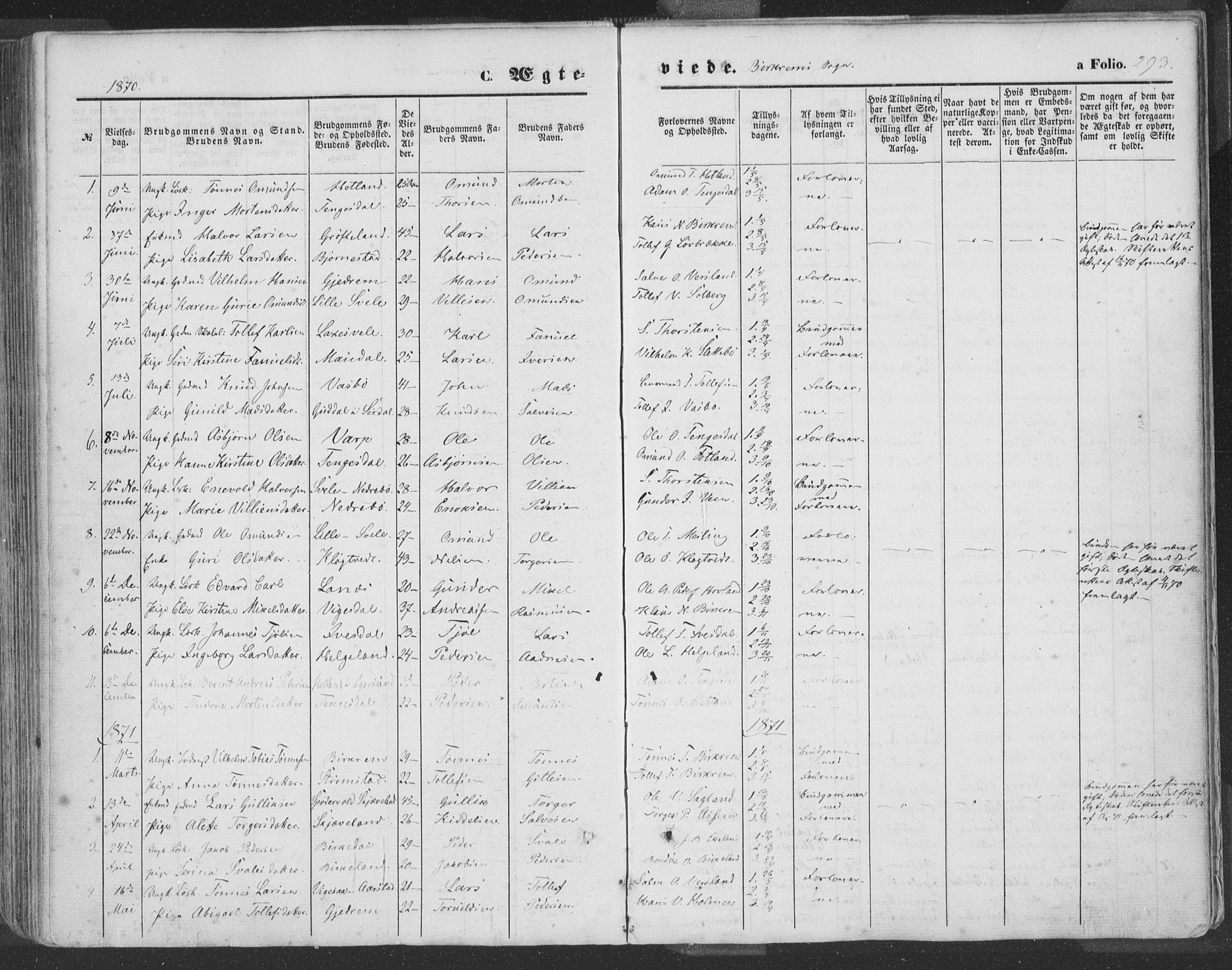Helleland sokneprestkontor, SAST/A-101810: Ministerialbok nr. A 7.1, 1863-1886, s. 293