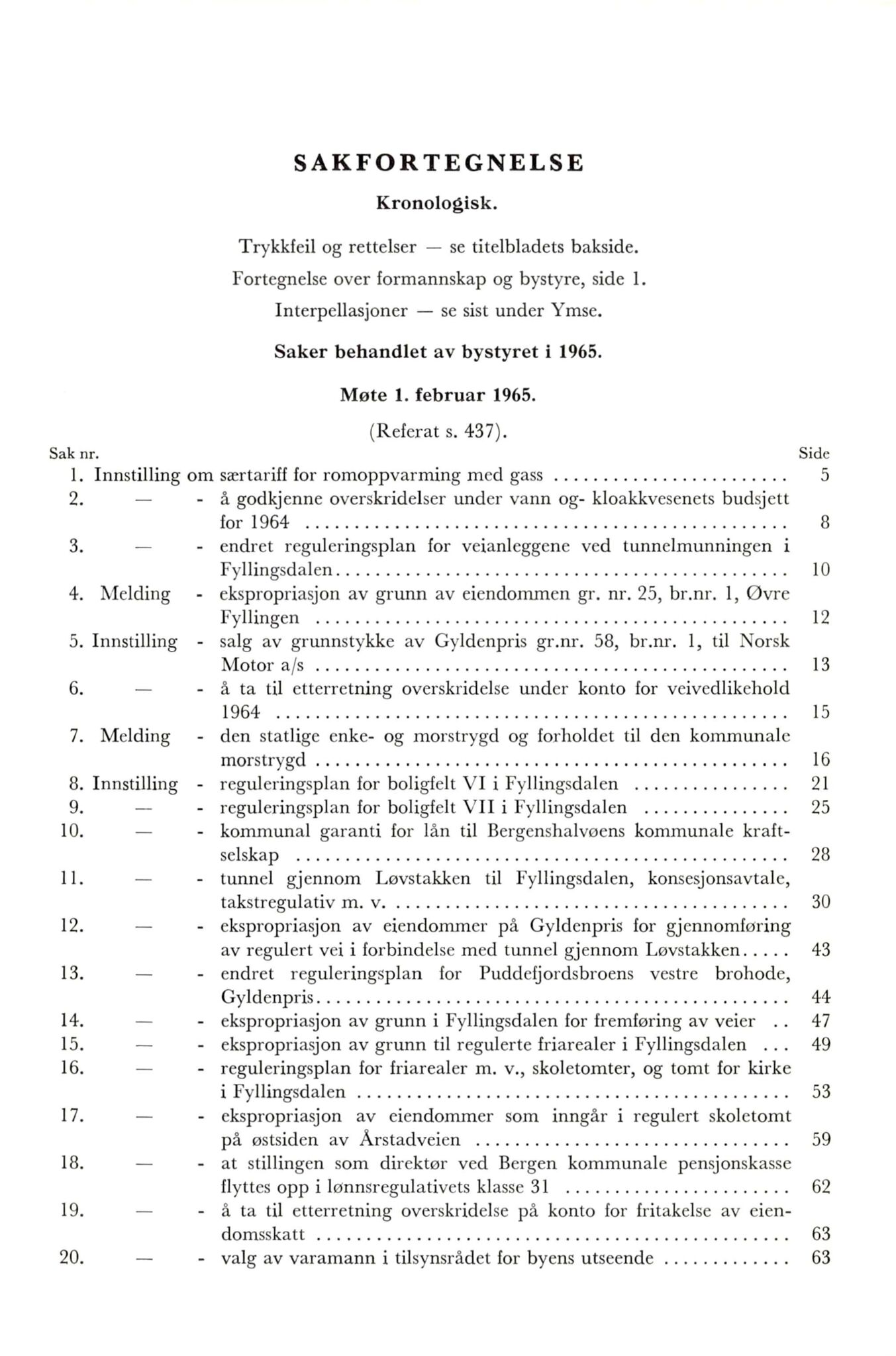 Bergen kommune. Formannskapet, BBA/A-0003/Ad/L0190: Bergens Kommuneforhandlinger, bind I, 1965