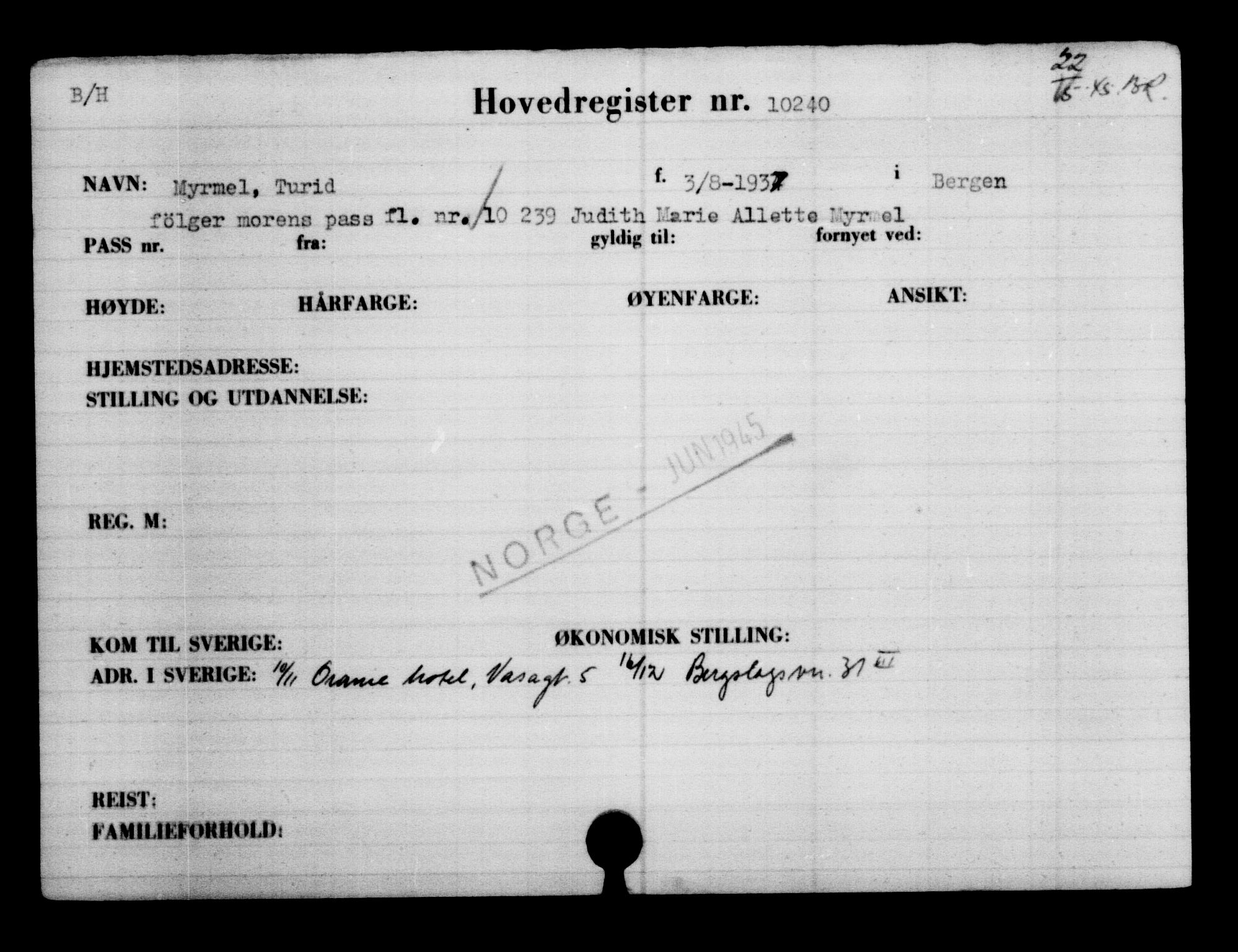 Utenriksstasjonene, Legasjonen i Stockholm, Flyktningkontoret, AV/RA-S-6753/V/Va/L0006: Kjesäterkartoteket, flyktninger med registreringsnr. 9400-12711, 1940-1945, s. 968