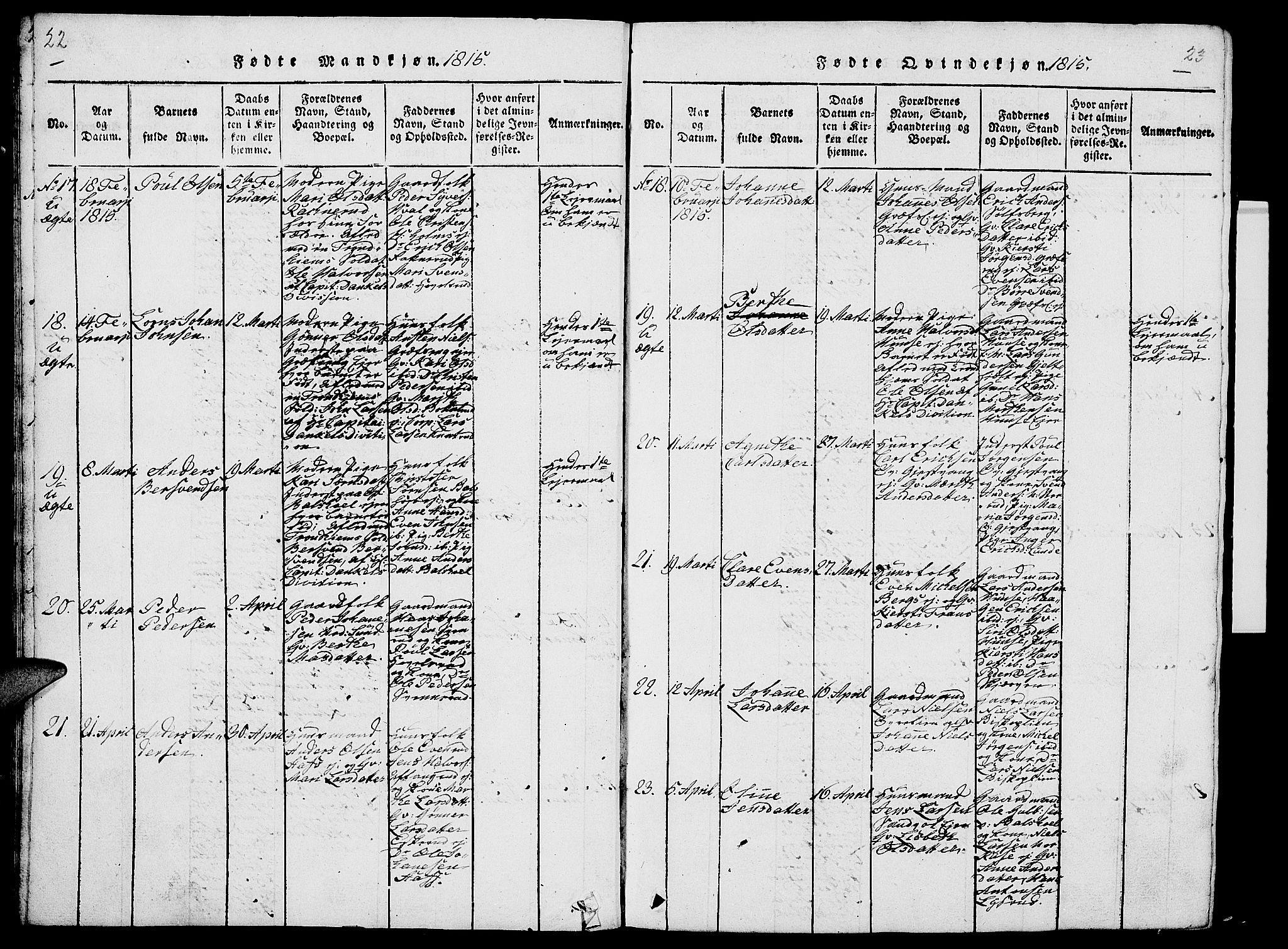 Nes prestekontor, Hedmark, AV/SAH-PREST-020/L/La/L0003: Klokkerbok nr. 3, 1814-1831, s. 22-23