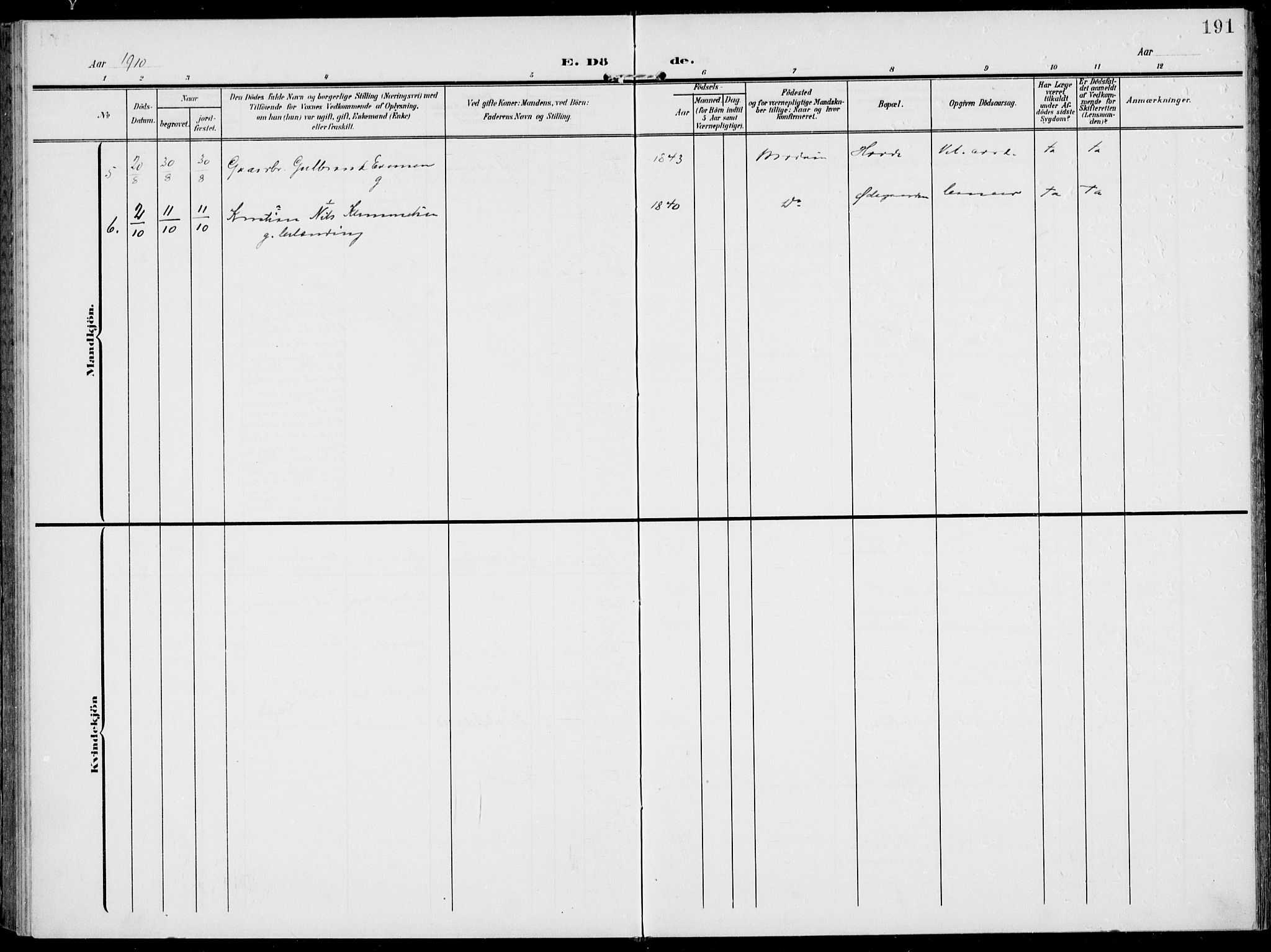 Modum kirkebøker, AV/SAKO-A-234/F/Fa/L0019: Ministerialbok nr. 19, 1890-1914, s. 191