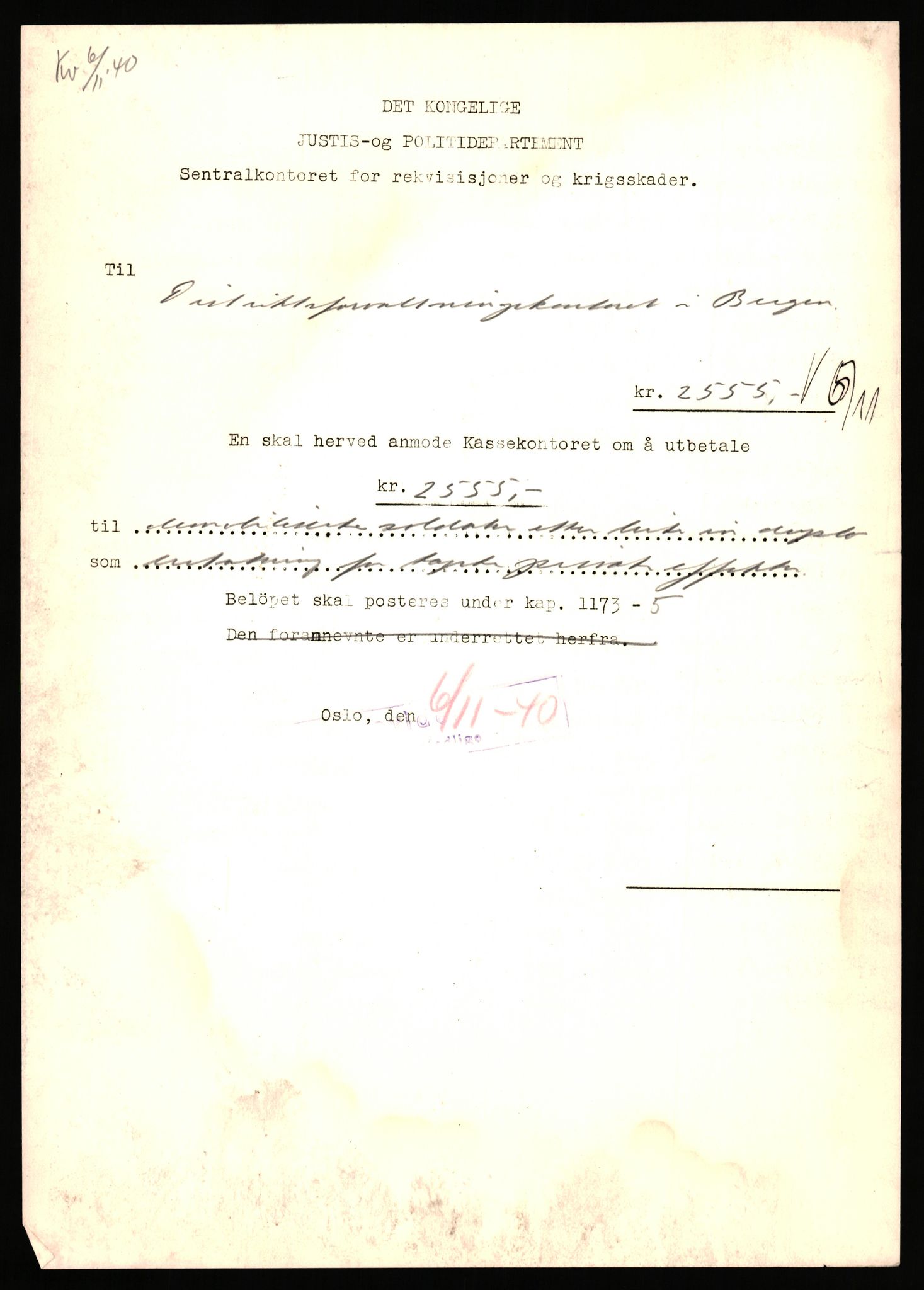 Justisdepartementet, Oppgjørsavdelingen, AV/RA-S-1056/G/Ga/L0012/0001: -- / Anvisningslister for utbetalinger i effektsaker, 1940-1942, s. 689