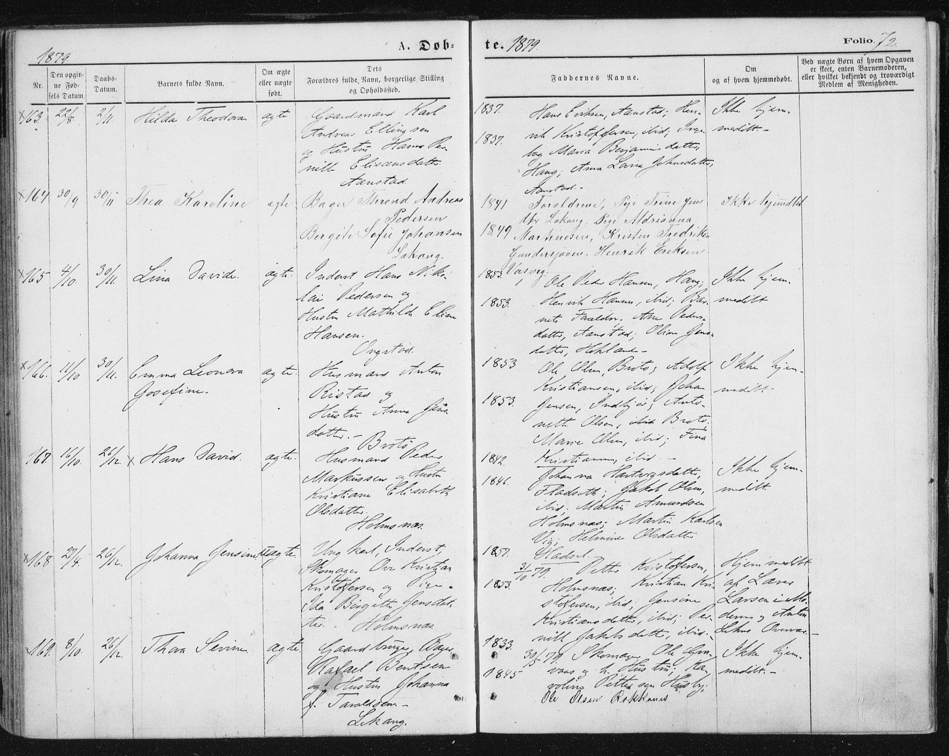 Ministerialprotokoller, klokkerbøker og fødselsregistre - Nordland, AV/SAT-A-1459/888/L1243: Ministerialbok nr. 888A09, 1876-1879, s. 72
