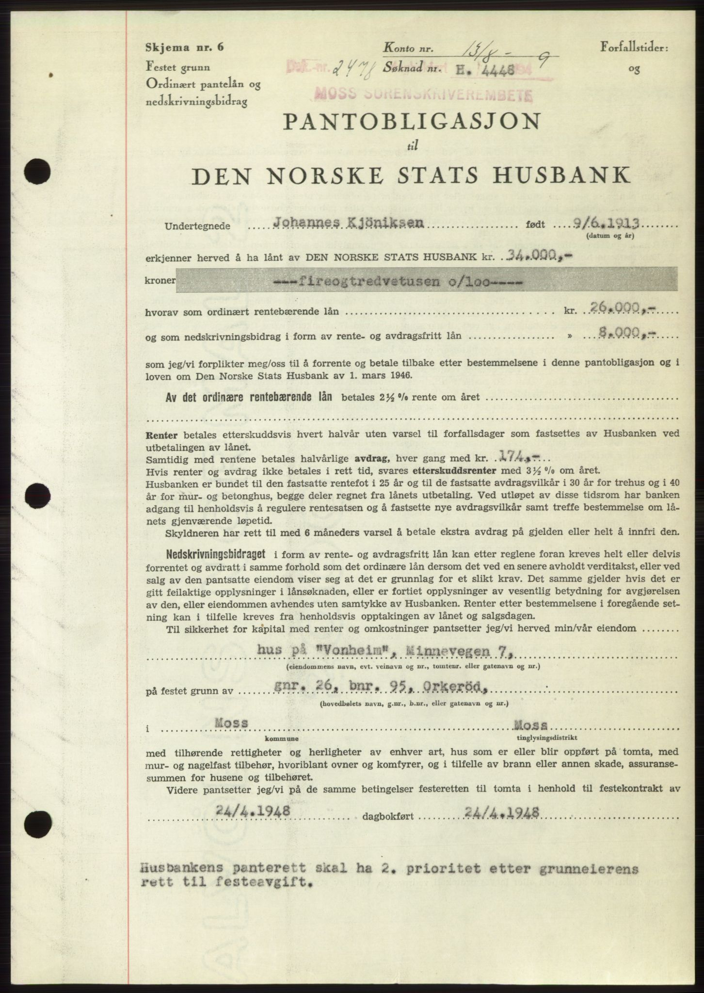 Moss sorenskriveri, SAO/A-10168: Pantebok nr. B22, 1949-1949, Dagboknr: 2478/1949