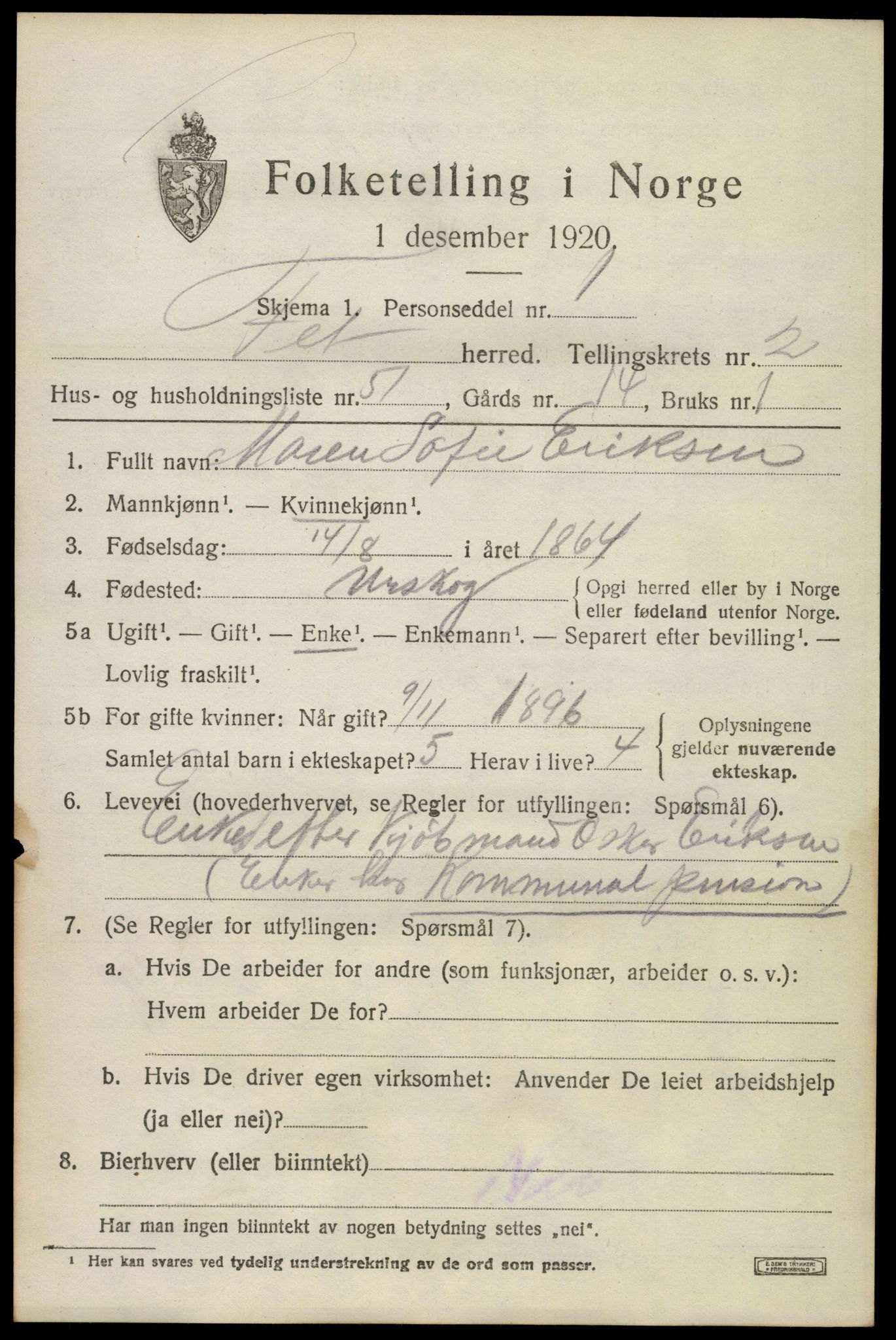 SAO, Folketelling 1920 for 0227 Fet herred, 1920, s. 3542