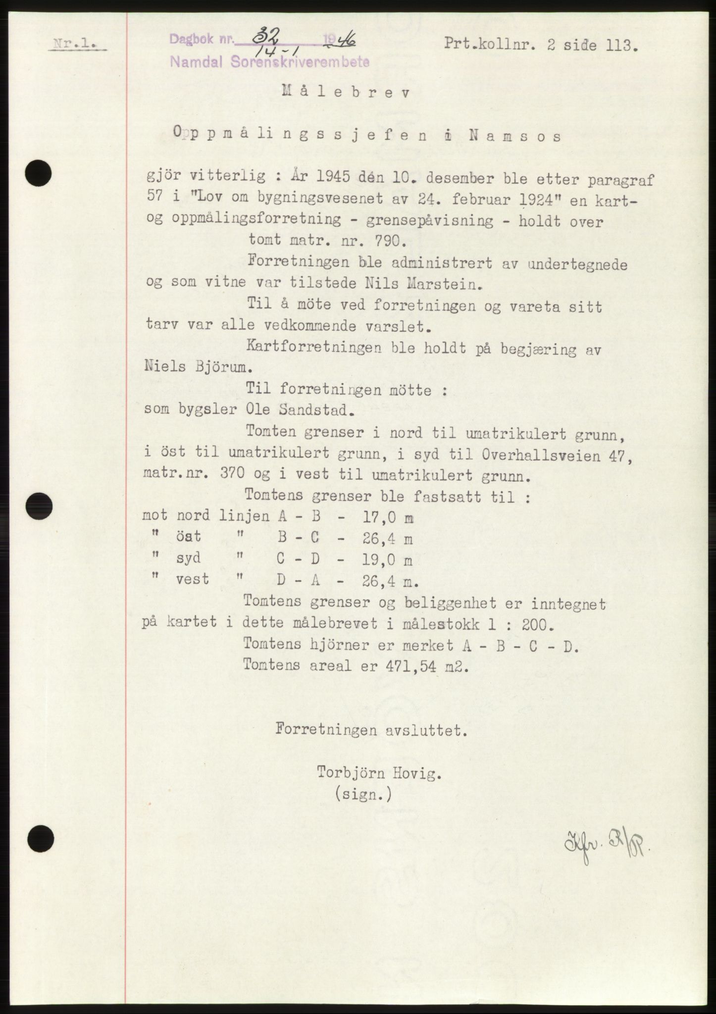 Namdal sorenskriveri, SAT/A-4133/1/2/2C: Pantebok nr. -, 1946-1946, Dagboknr: 32/1946