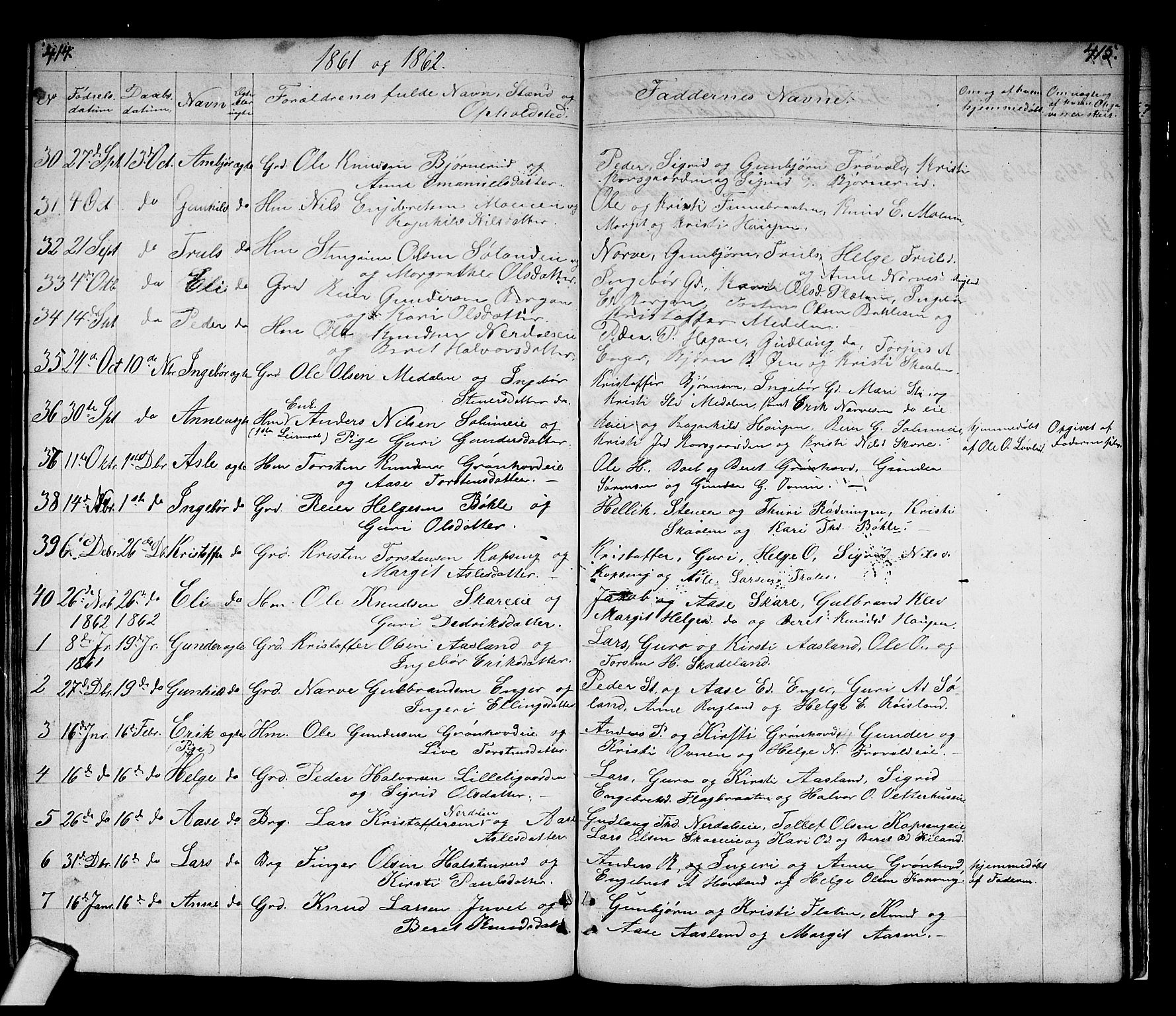 Sigdal kirkebøker, AV/SAKO-A-245/G/Gb/L0001: Klokkerbok nr. II 1, 1841-1874, s. 414-415