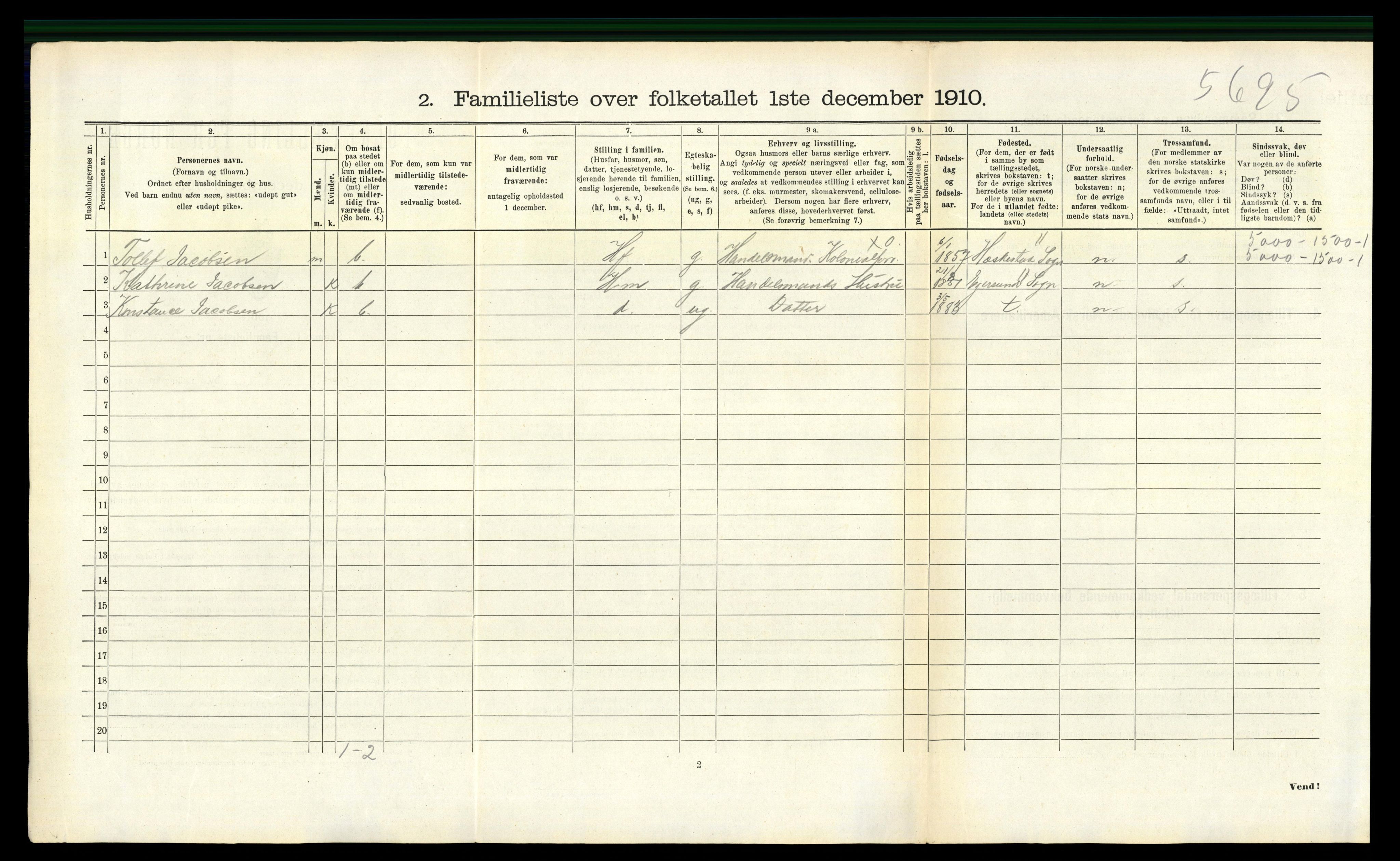 RA, Folketelling 1910 for 1101 Egersund ladested, 1910, s. 1098