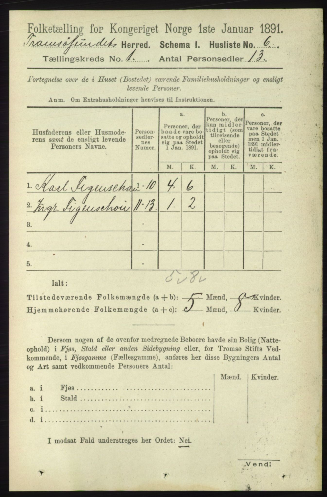 RA, Folketelling 1891 for 1934 Tromsøysund herred, 1891, s. 28