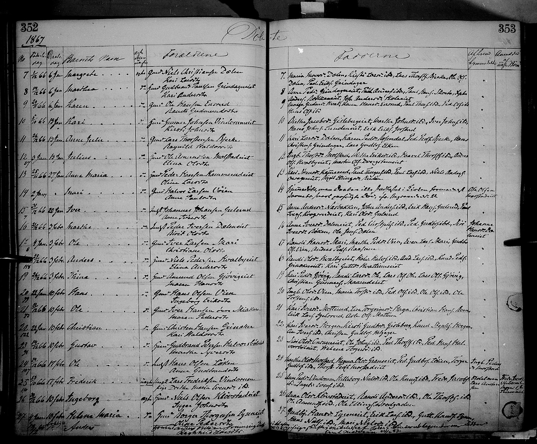 Gran prestekontor, AV/SAH-PREST-112/H/Ha/Haa/L0012: Ministerialbok nr. 12, 1856-1874, s. 352-353