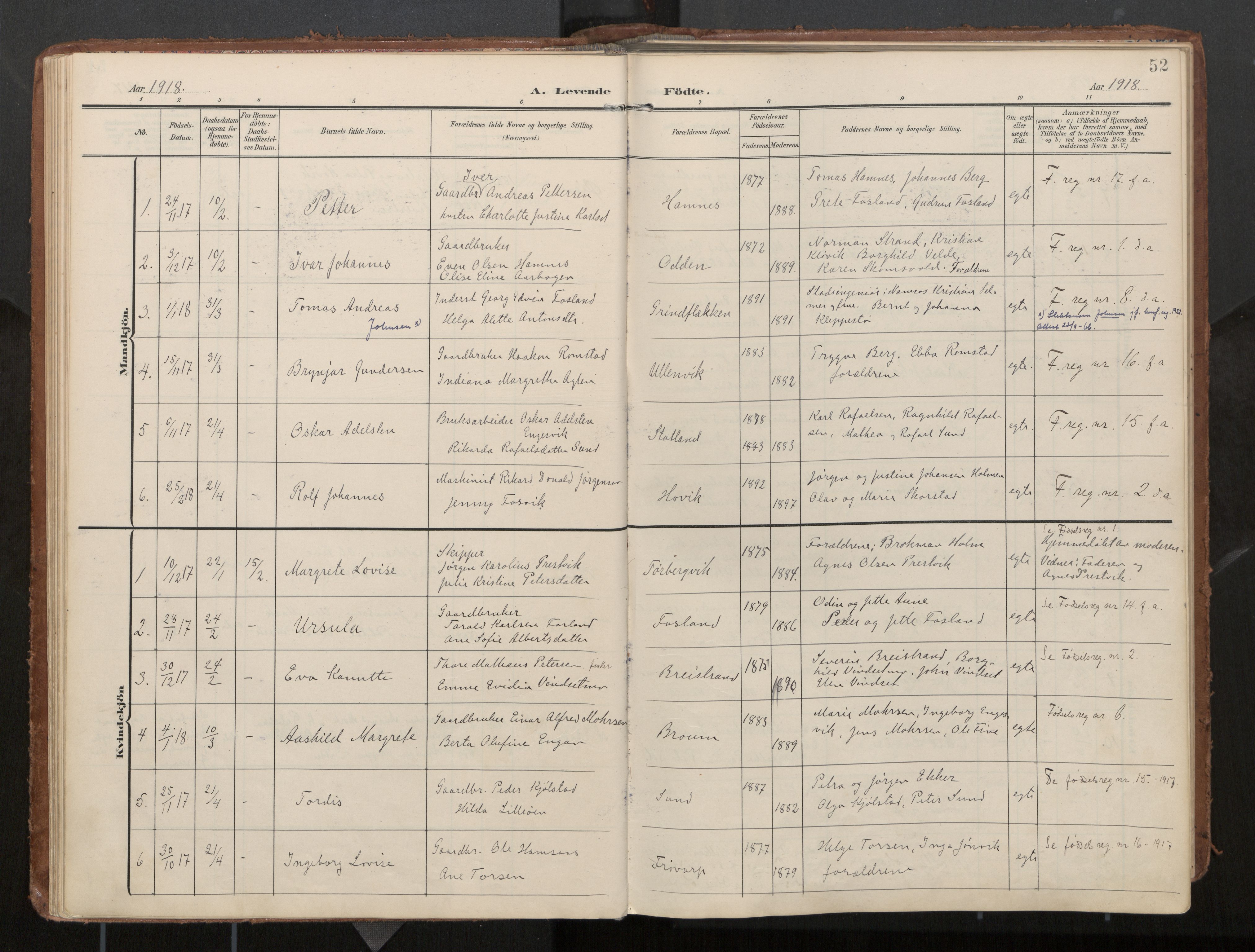 Ministerialprotokoller, klokkerbøker og fødselsregistre - Nord-Trøndelag, SAT/A-1458/774/L0629: Ministerialbok, 1904-1926, s. 52
