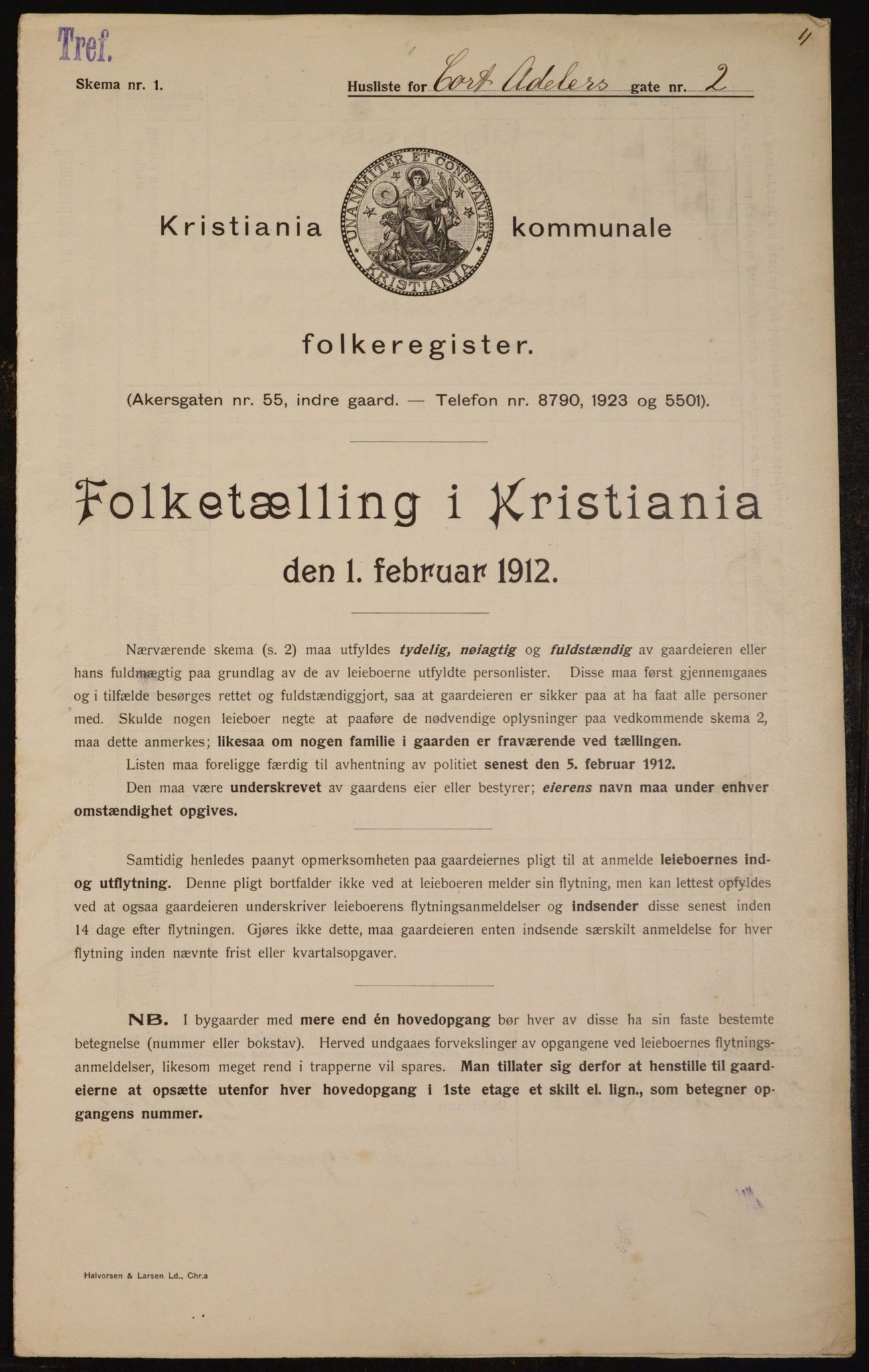 OBA, Kommunal folketelling 1.2.1912 for Kristiania, 1912, s. 13491