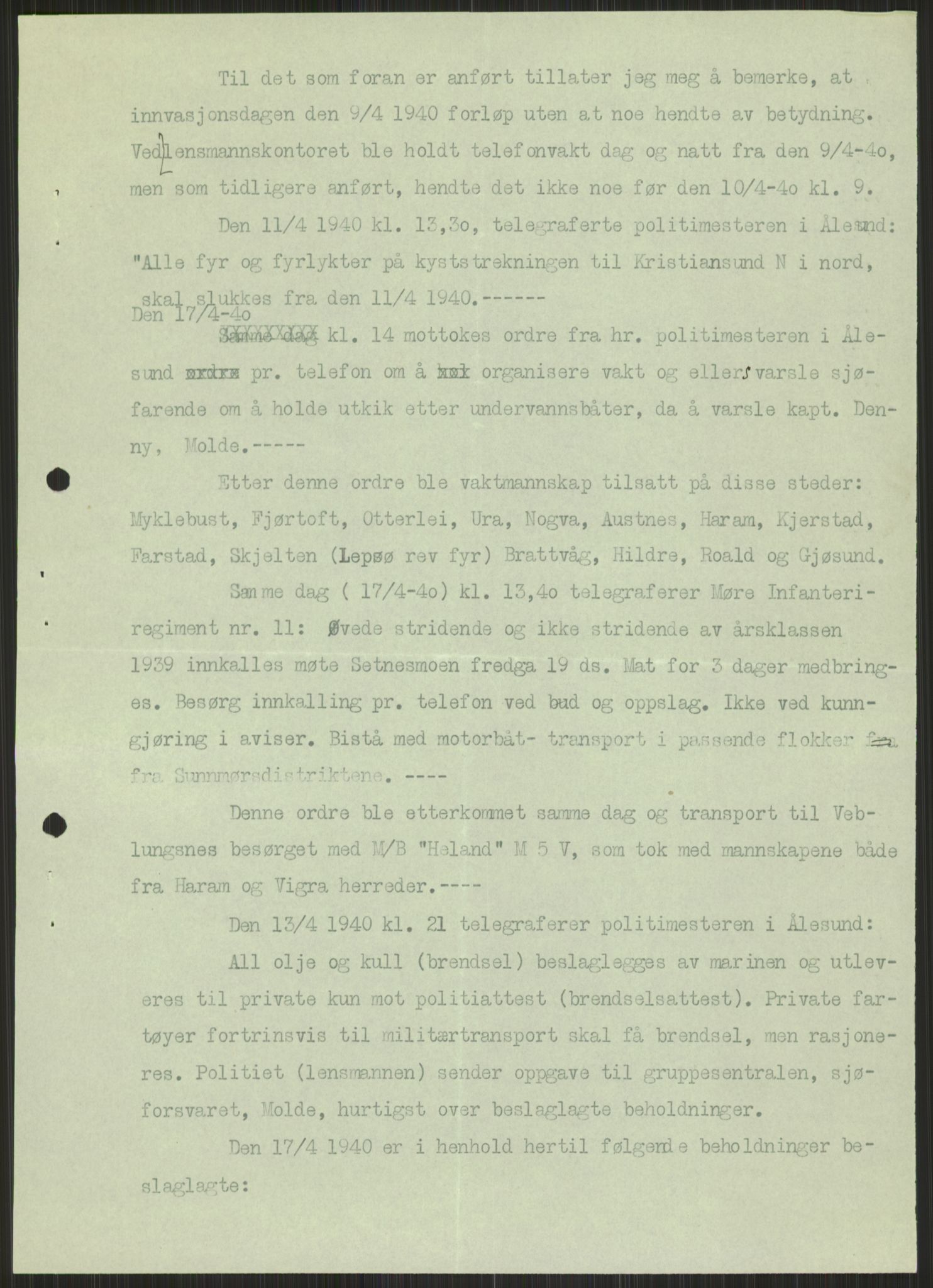 Forsvaret, Forsvarets krigshistoriske avdeling, AV/RA-RAFA-2017/Y/Ya/L0015: II-C-11-31 - Fylkesmenn.  Rapporter om krigsbegivenhetene 1940., 1940, s. 617