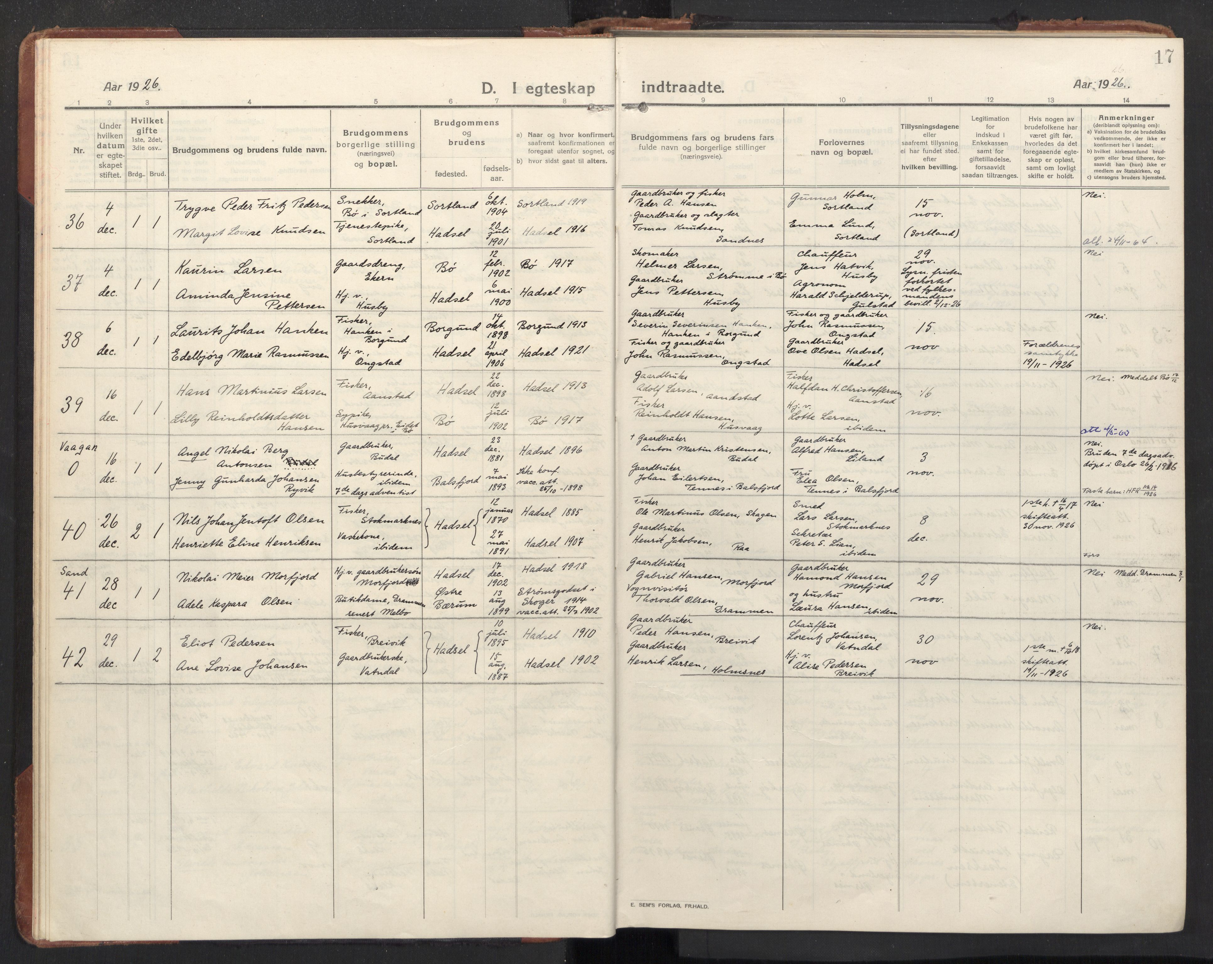 Ministerialprotokoller, klokkerbøker og fødselsregistre - Nordland, AV/SAT-A-1459/888/L1269: Klokkerbok nr. 888C11, 1913-1937, s. 17