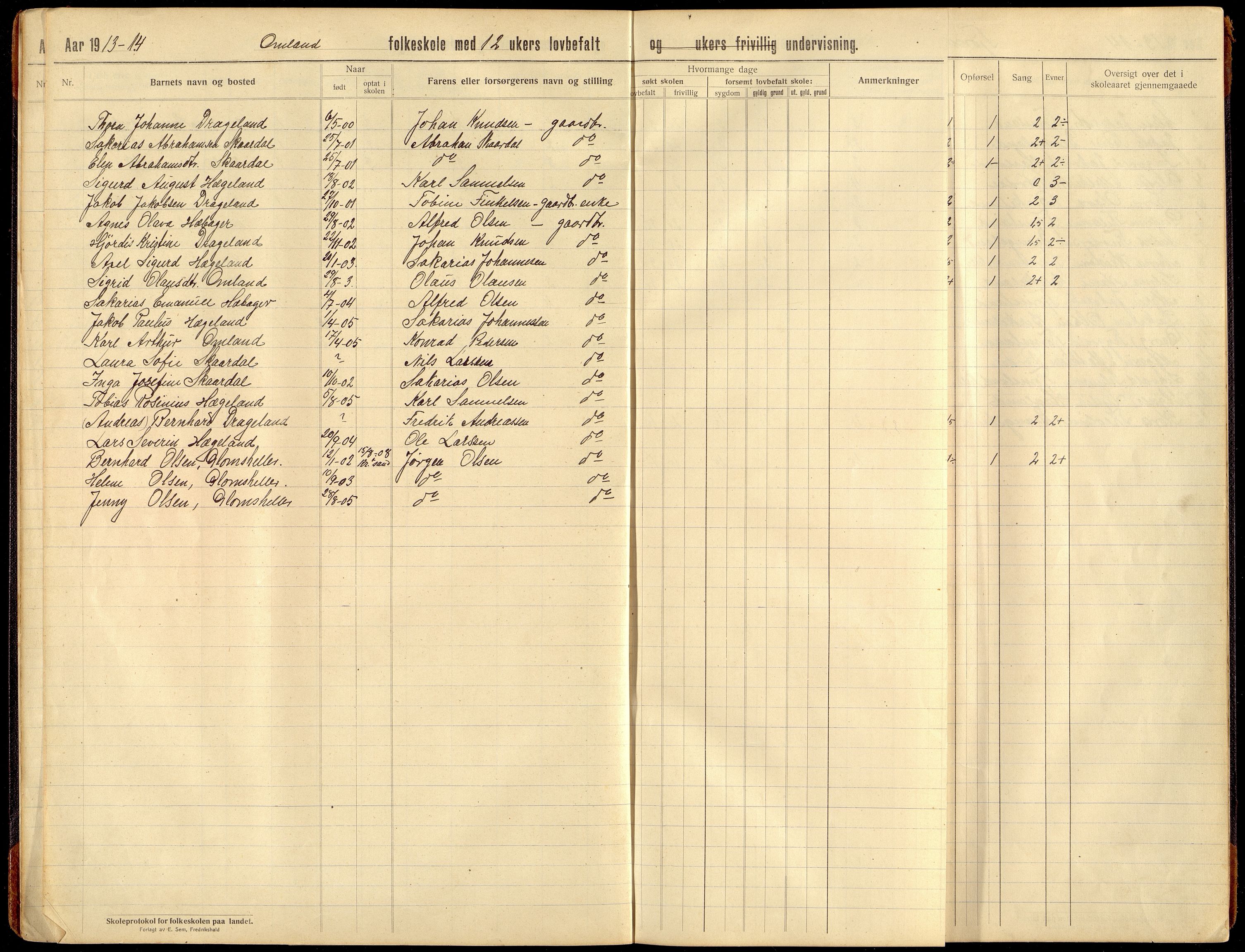 Lyngdal kommune - Tjomsland Skolekrets, ARKSOR/1032LG553/H/L0004: Skoleprotokoll (d), 1912-1922