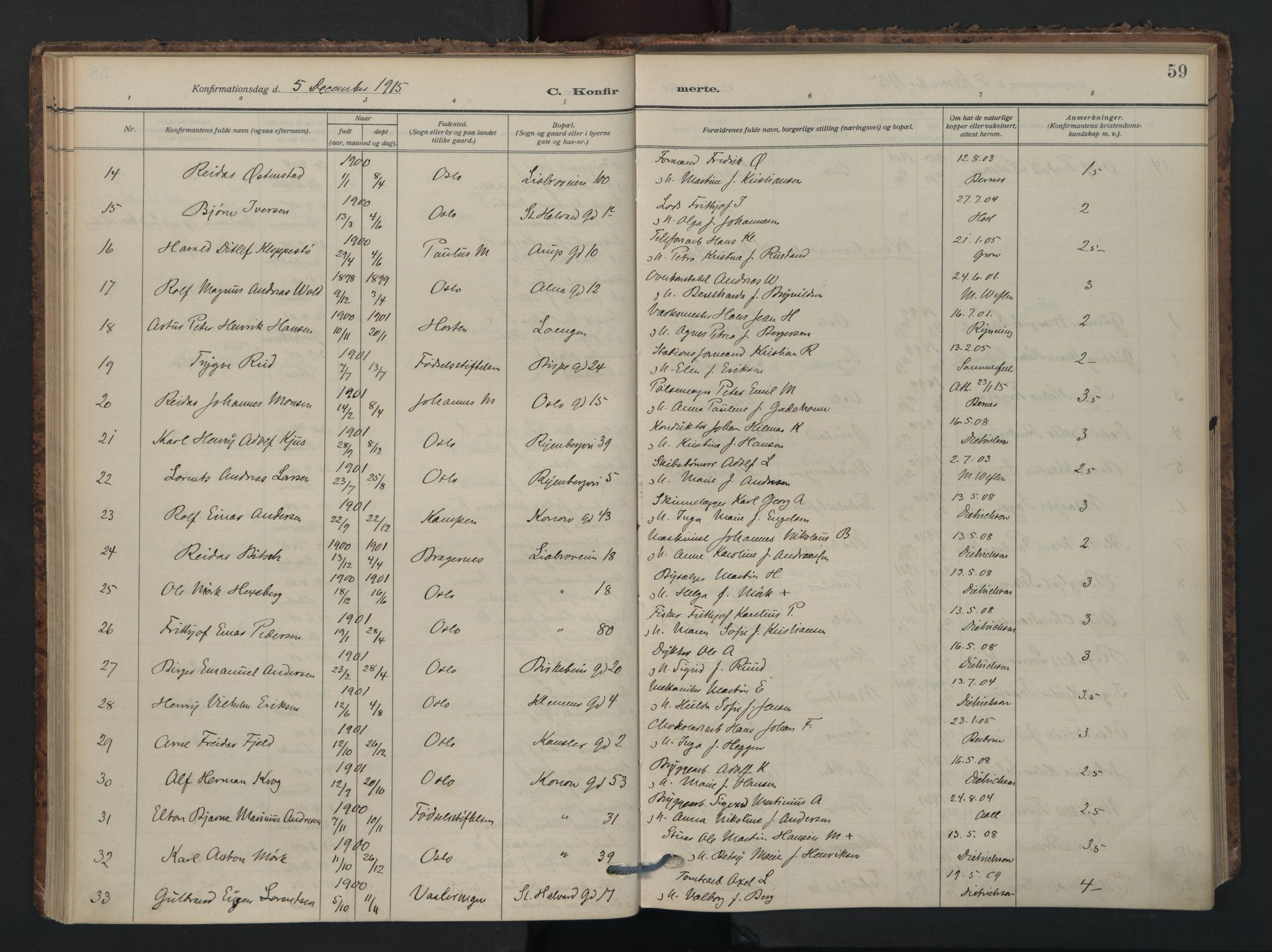Gamlebyen prestekontor Kirkebøker, AV/SAO-A-10884/F/Fa/L0012: Ministerialbok nr. 12, 1908-1941, s. 59