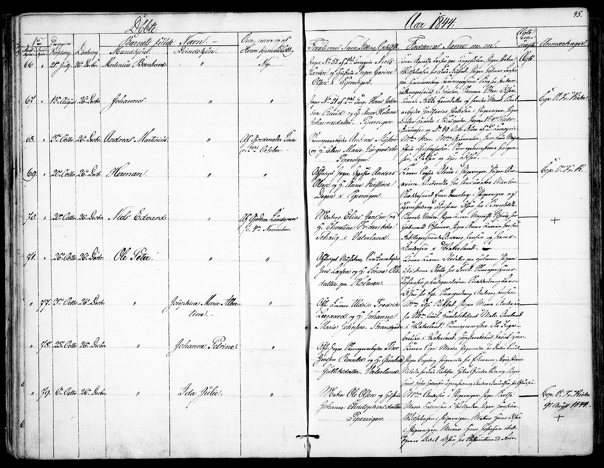 Garnisonsmenigheten Kirkebøker, SAO/A-10846/F/Fa/L0008: Ministerialbok nr. 8, 1842-1859, s. 45