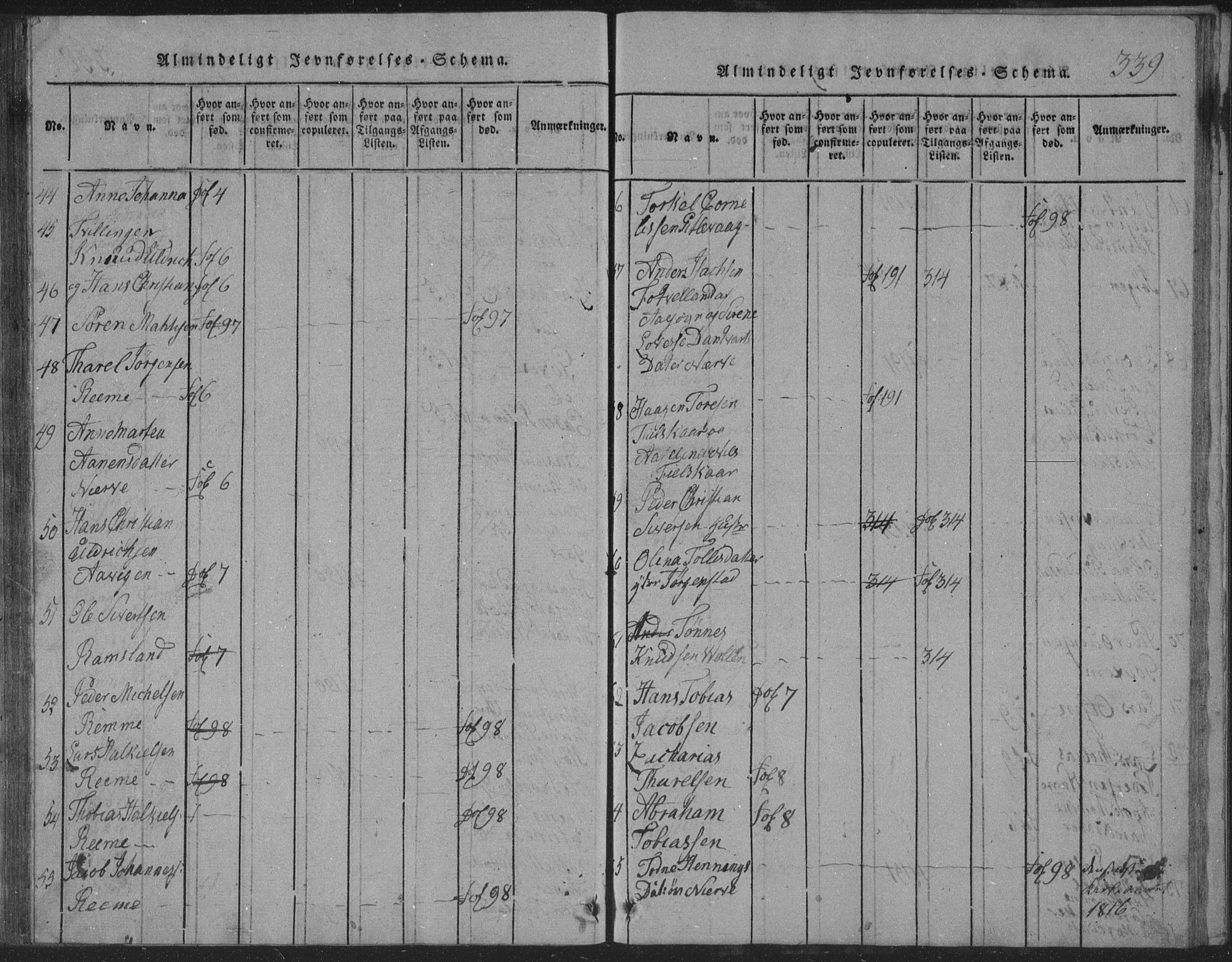 Sør-Audnedal sokneprestkontor, AV/SAK-1111-0039/F/Fb/Fba/L0001: Klokkerbok nr. B 1, 1815-1850, s. 339