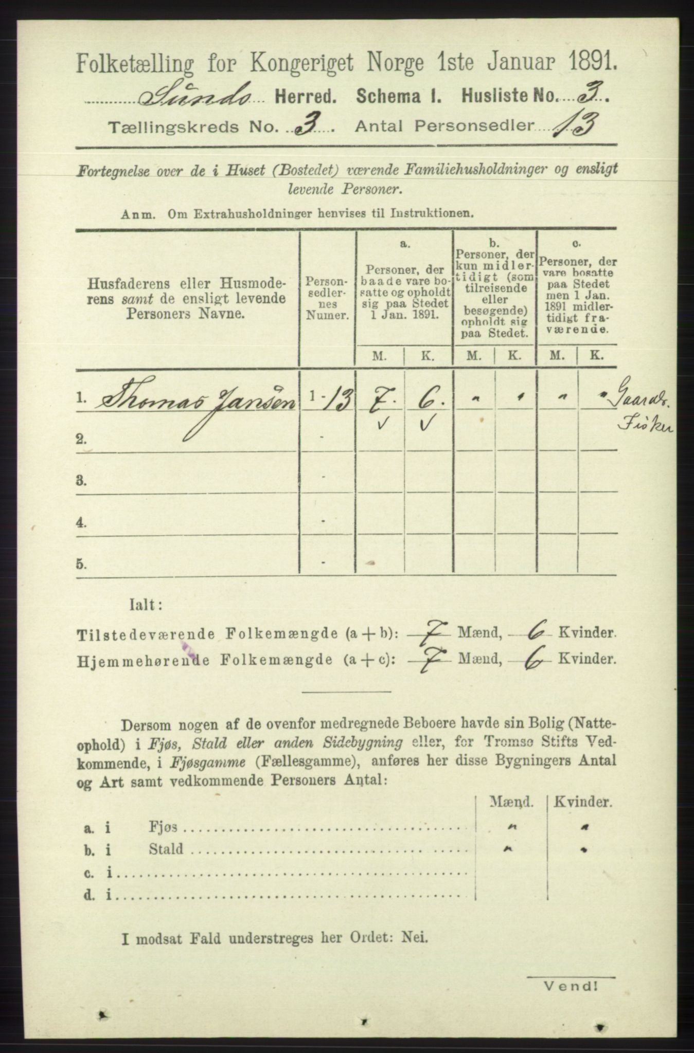 RA, Folketelling 1891 for 1245 Sund herred, 1891, s. 1132