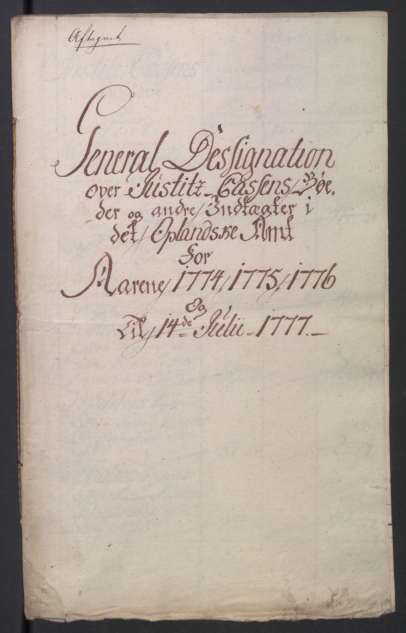 Rentekammeret inntil 1814, Reviderte regnskaper, Mindre regnskaper, RA/EA-4068/Rb/L0014: Opplands amt, 1771-1779, s. 446