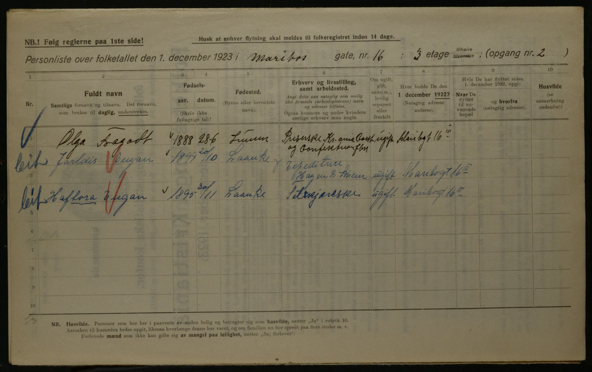 OBA, Kommunal folketelling 1.12.1923 for Kristiania, 1923, s. 67413