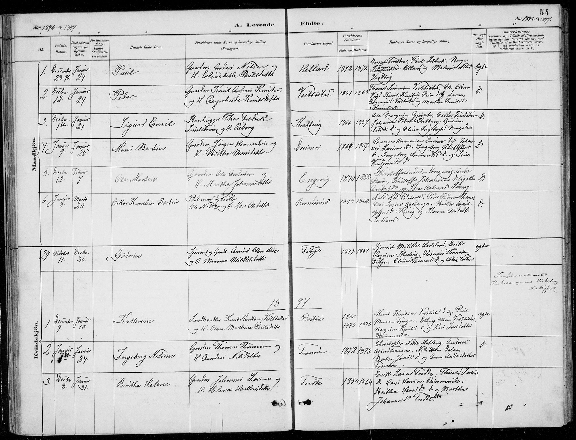 Fitjar sokneprestembete, AV/SAB-A-99926: Klokkerbok nr. A 2, 1887-1906, s. 54