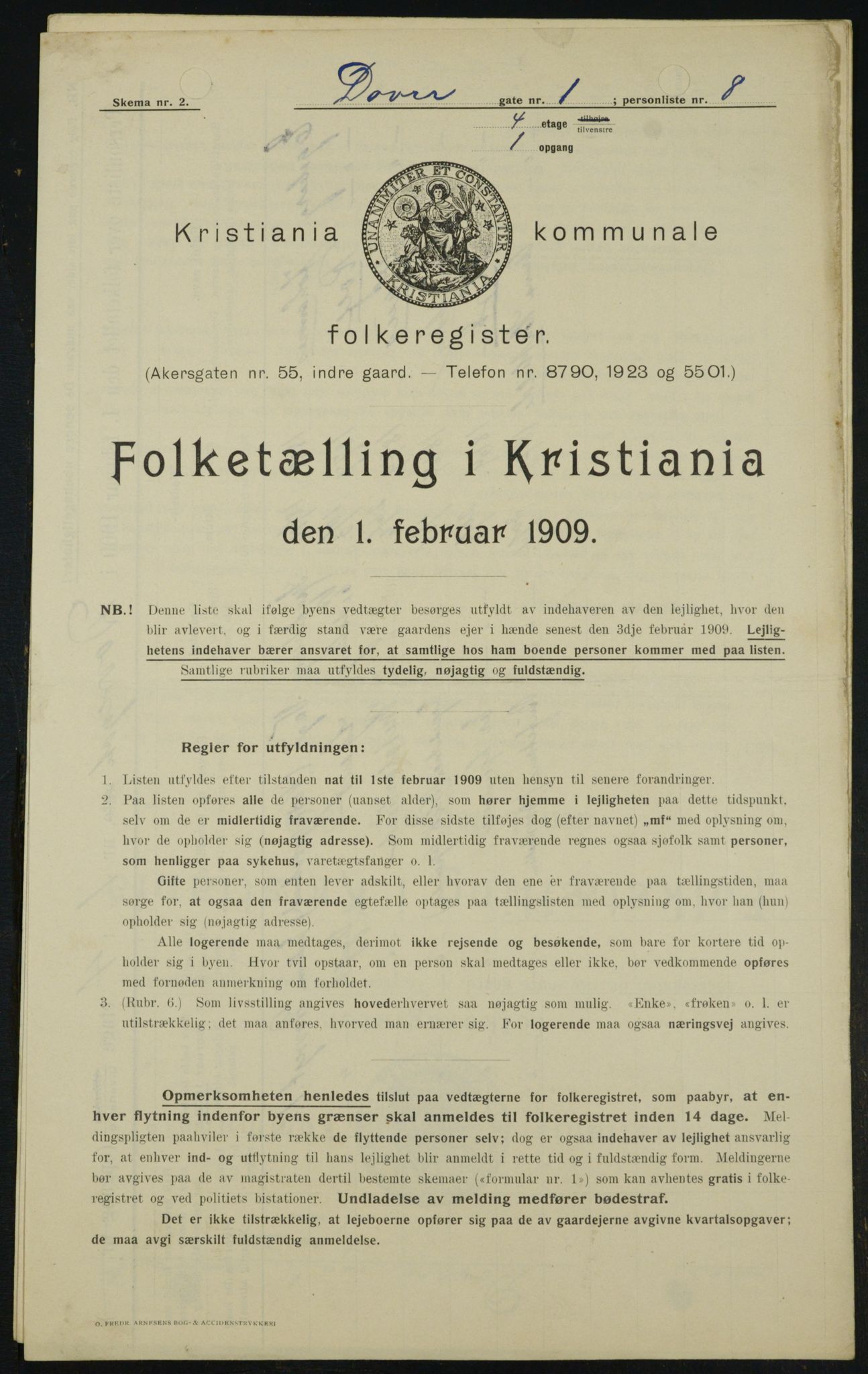 OBA, Kommunal folketelling 1.2.1909 for Kristiania kjøpstad, 1909, s. 14618