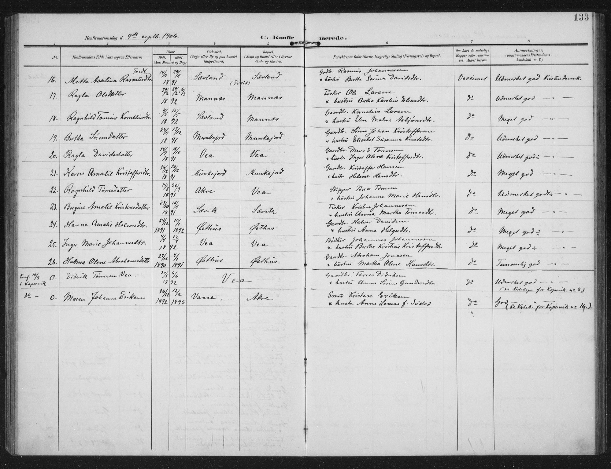 Kopervik sokneprestkontor, AV/SAST-A-101850/H/Ha/Haa/L0005: Ministerialbok nr. A 5, 1906-1924, s. 133