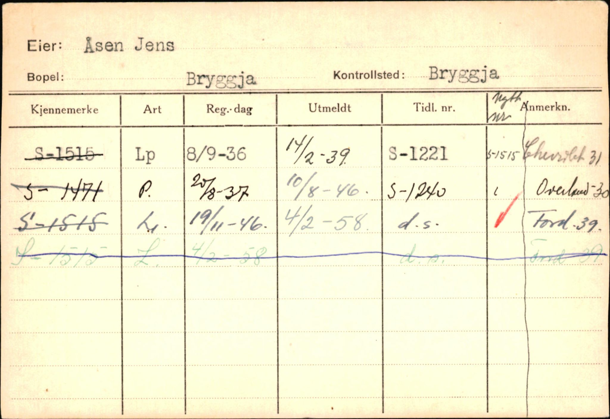 Statens vegvesen, Sogn og Fjordane vegkontor, SAB/A-5301/4/F/L0145: Registerkort Vågsøy S-Å. Årdal I-P, 1945-1975, s. 853
