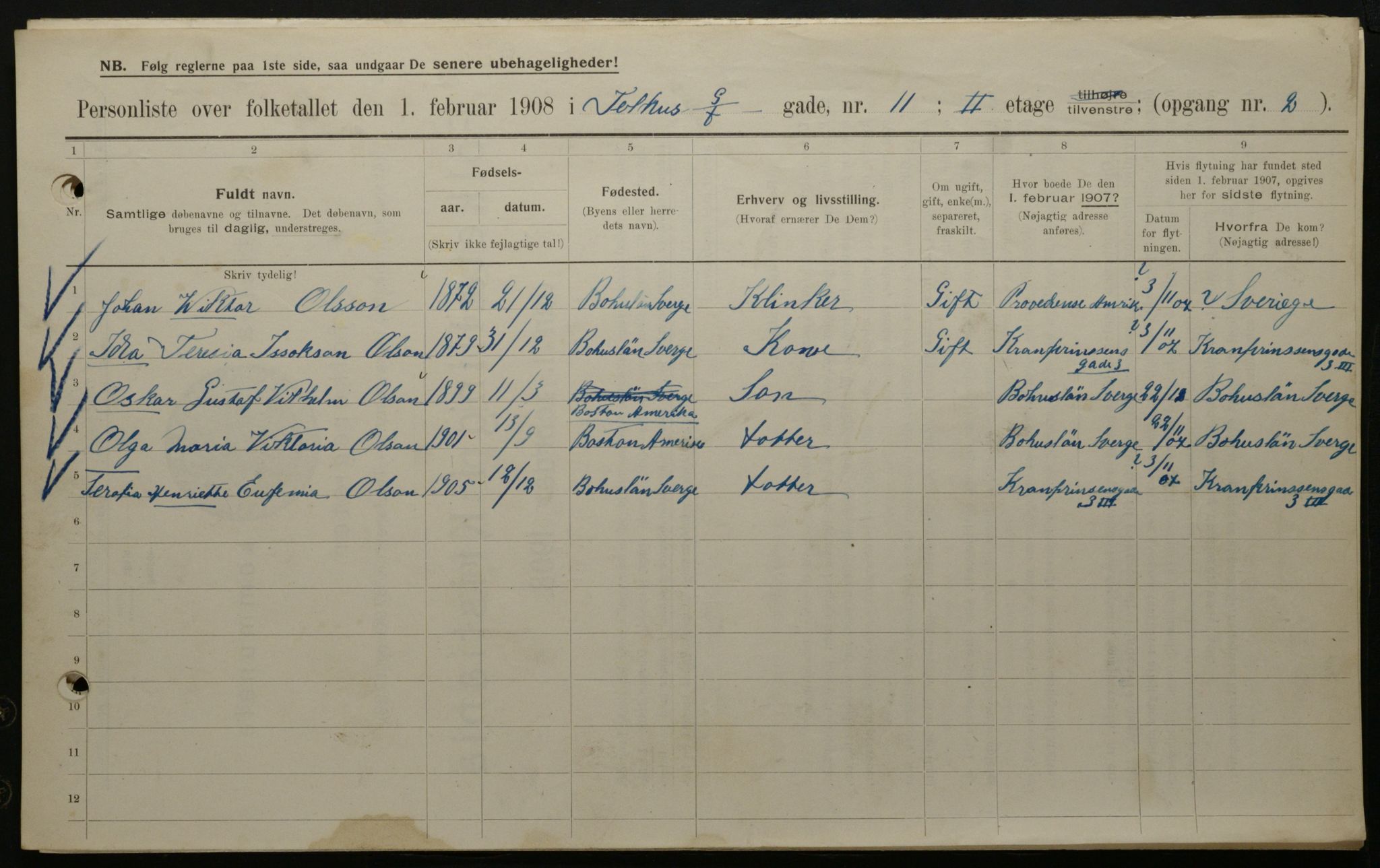 OBA, Kommunal folketelling 1.2.1908 for Kristiania kjøpstad, 1908, s. 96730