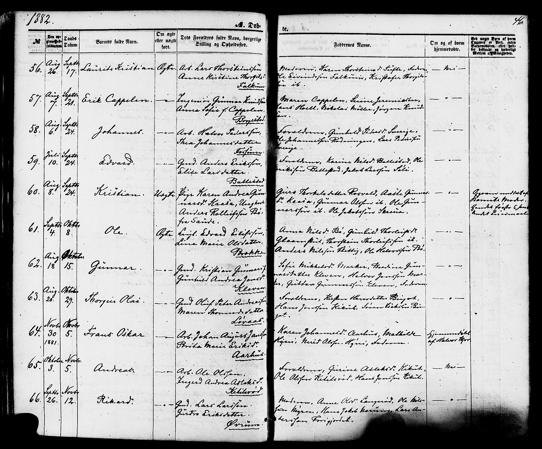 Gjerpen kirkebøker, AV/SAKO-A-265/F/Fa/L0009: Ministerialbok nr. I 9, 1872-1885, s. 46