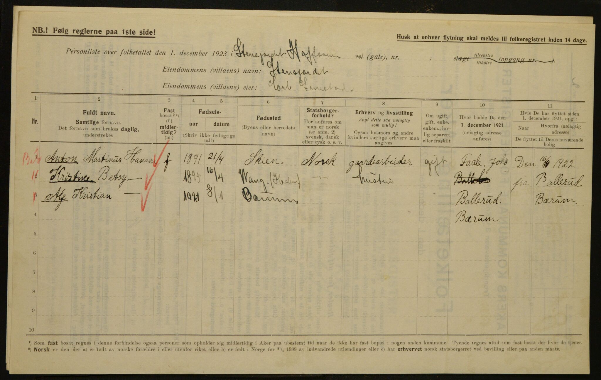 , Kommunal folketelling 1.12.1923 for Aker, 1923, s. 2564