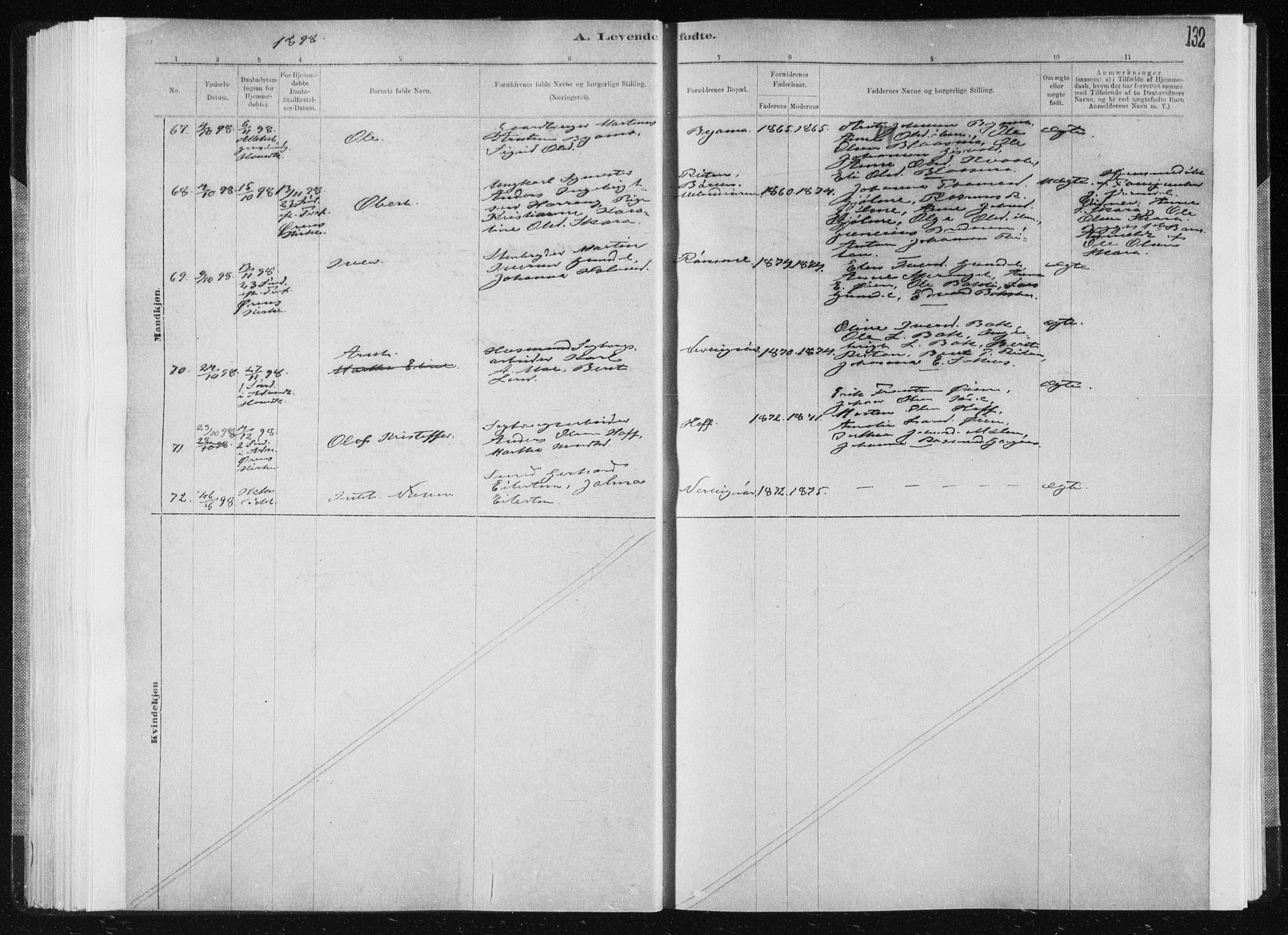 Ministerialprotokoller, klokkerbøker og fødselsregistre - Sør-Trøndelag, AV/SAT-A-1456/668/L0818: Klokkerbok nr. 668C07, 1885-1898, s. 132