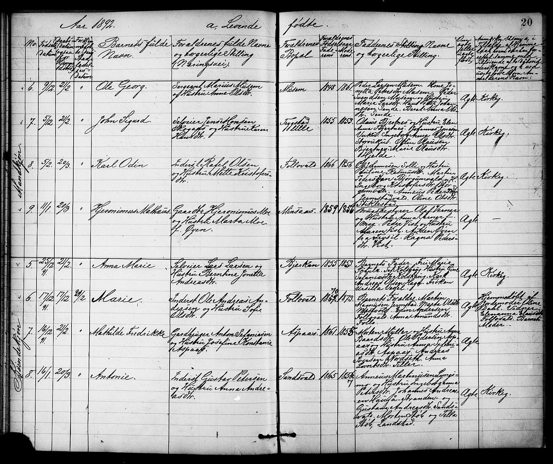 Ministerialprotokoller, klokkerbøker og fødselsregistre - Nord-Trøndelag, SAT/A-1458/723/L0257: Klokkerbok nr. 723C05, 1890-1907, s. 20