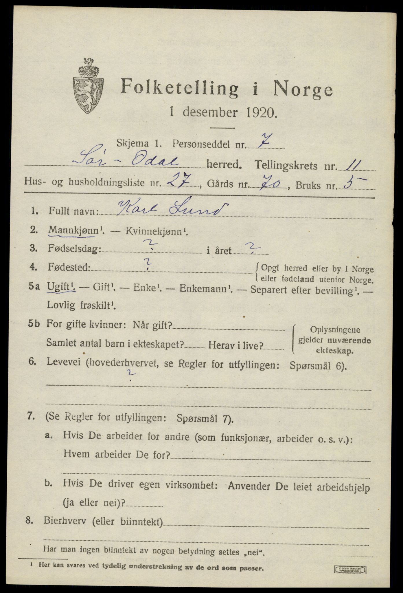 SAH, Folketelling 1920 for 0419 Sør-Odal herred, 1920, s. 12125