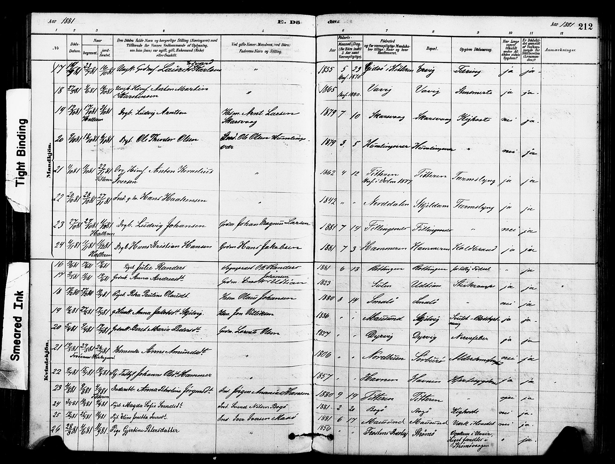 Ministerialprotokoller, klokkerbøker og fødselsregistre - Sør-Trøndelag, SAT/A-1456/640/L0578: Ministerialbok nr. 640A03, 1879-1889, s. 212