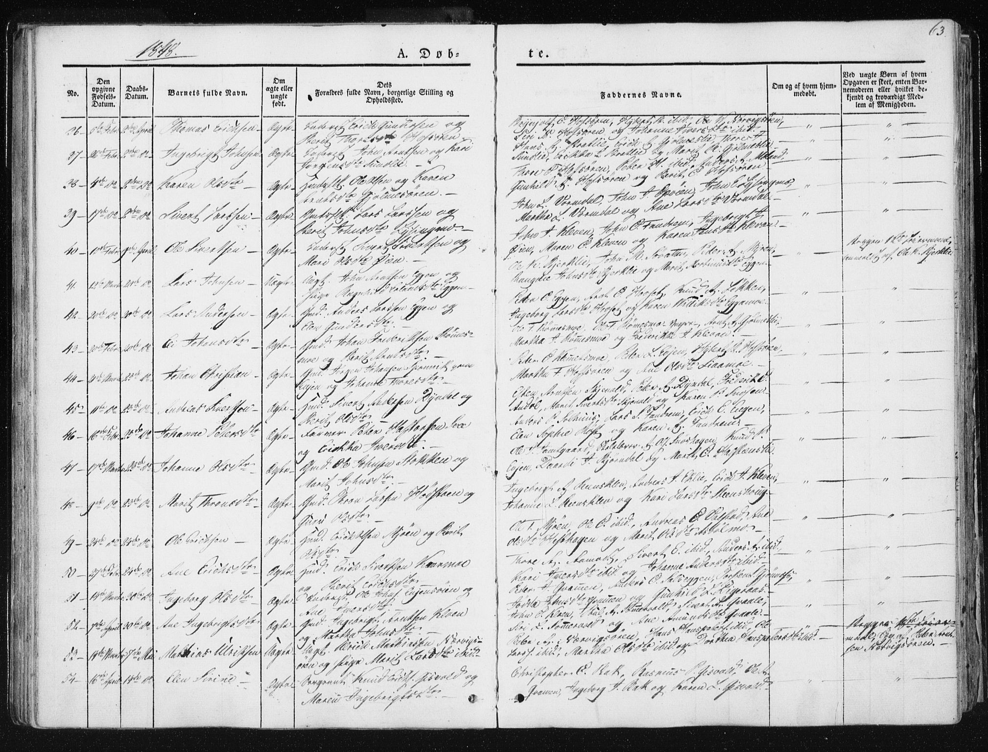 Ministerialprotokoller, klokkerbøker og fødselsregistre - Sør-Trøndelag, AV/SAT-A-1456/668/L0805: Ministerialbok nr. 668A05, 1840-1853, s. 63