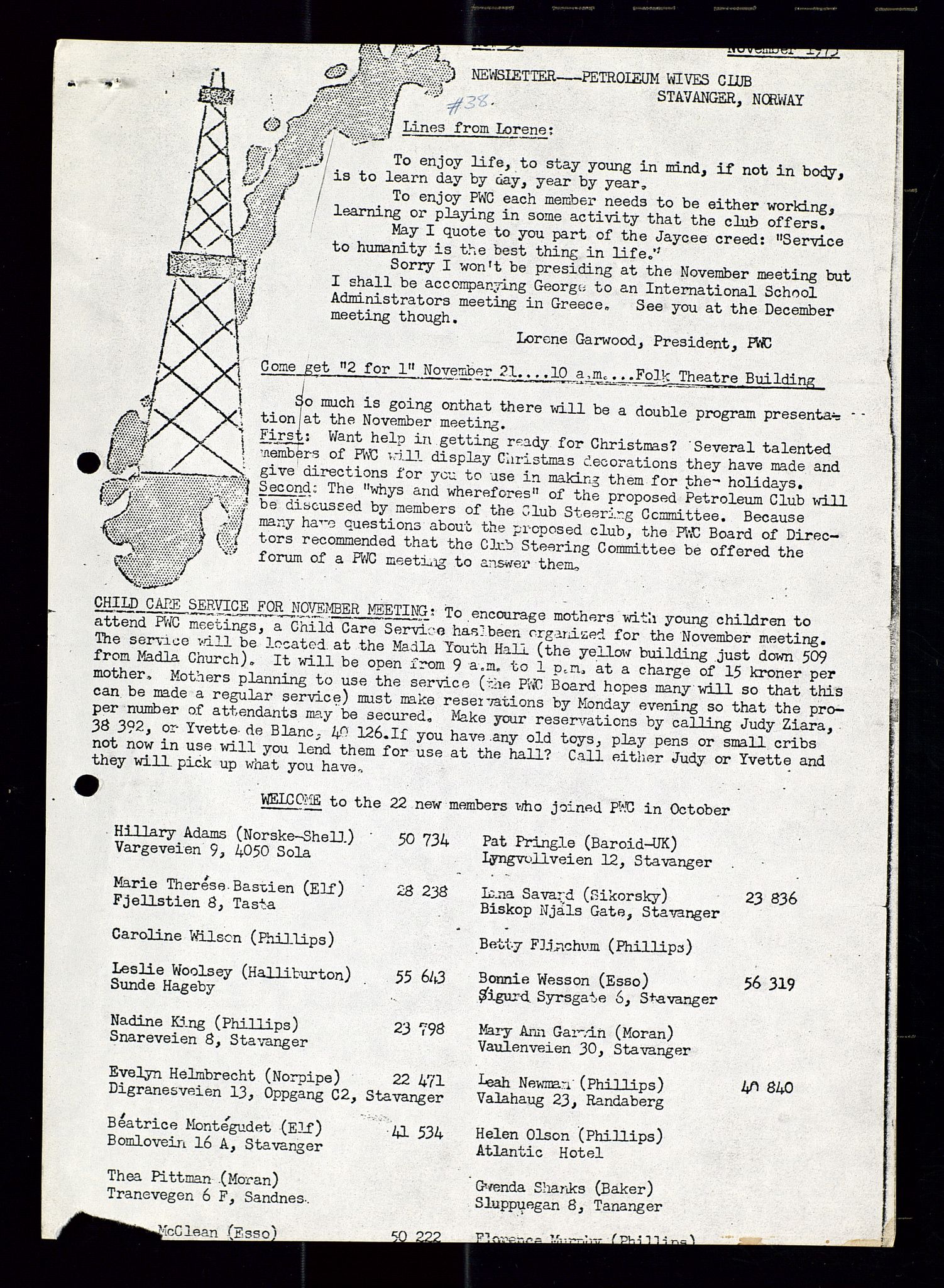 PA 1547 - Petroleum Wives Club, AV/SAST-A-101974/X/Xa/L0001: Newsletters (1971-1978)/radiointervjuer på kasett (1989-1992), 1970-1978