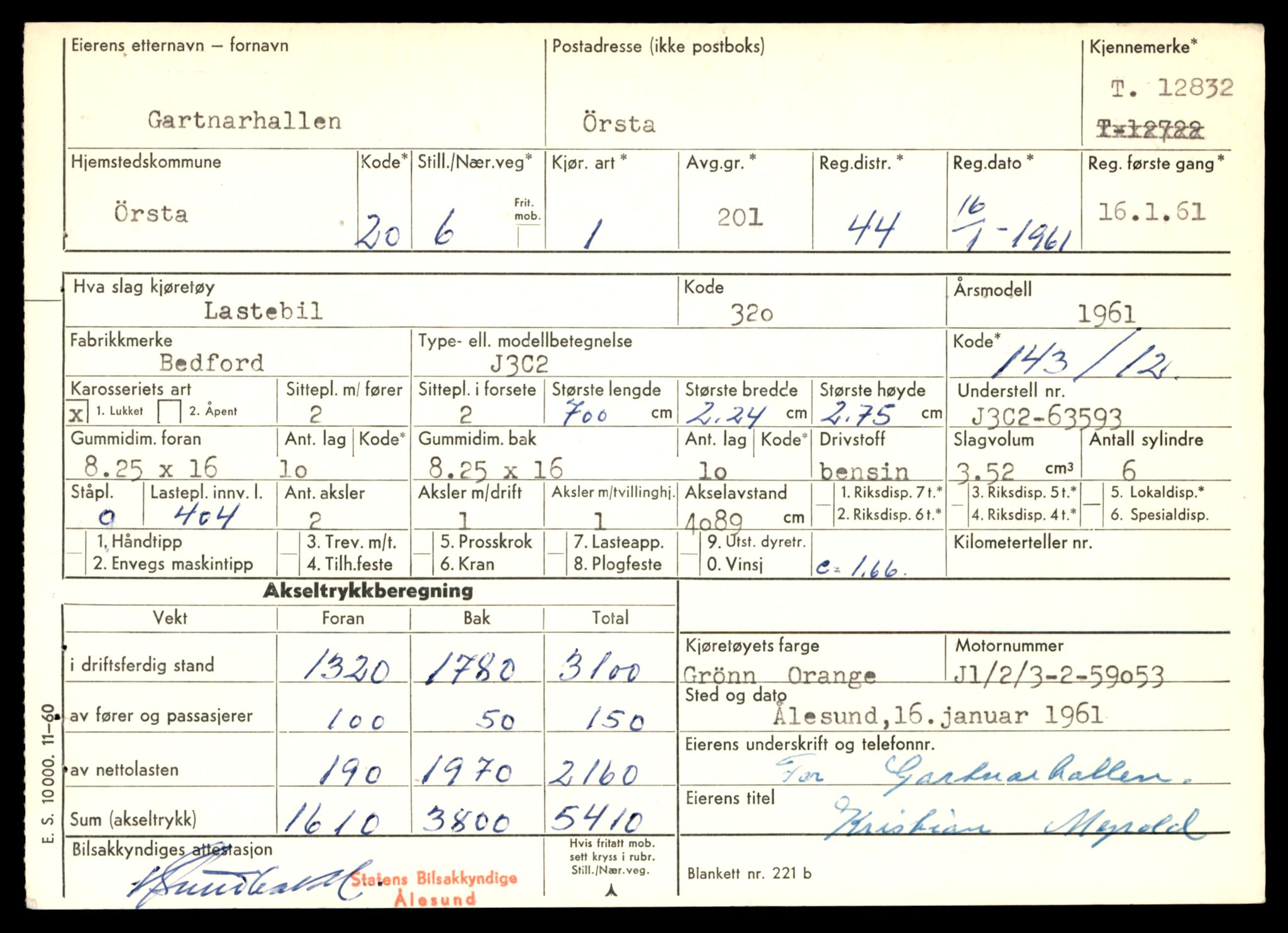 Møre og Romsdal vegkontor - Ålesund trafikkstasjon, SAT/A-4099/F/Fe/L0036: Registreringskort for kjøretøy T 12831 - T 13030, 1927-1998, s. 33